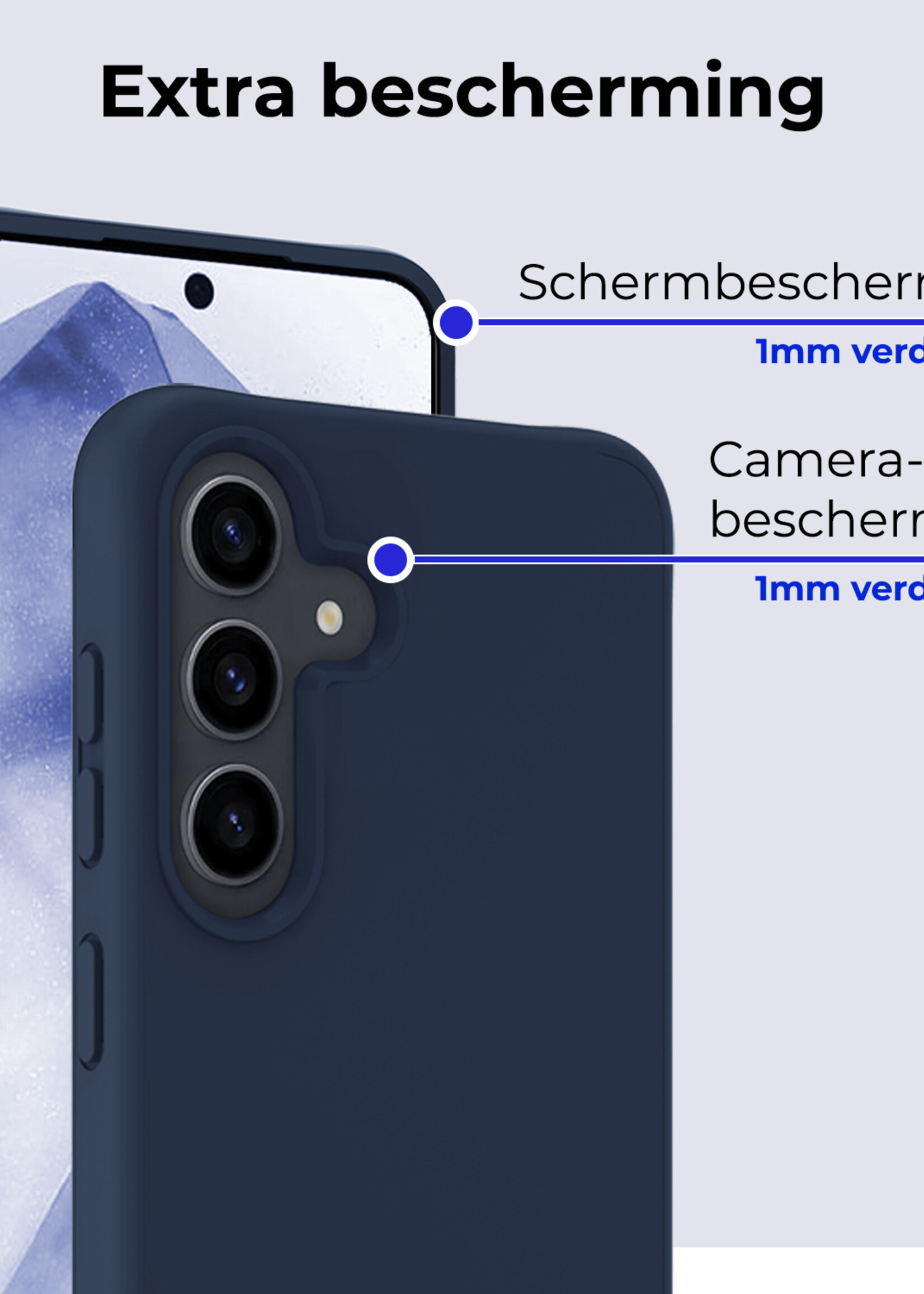 BTH Hoesje Geschikt voor Samsung A55 Hoesje Siliconen Case Hoes Met Screenprotector - Hoes Geschikt voor Samsung Galaxy A55 Hoes Cover Case - Donkerblauw