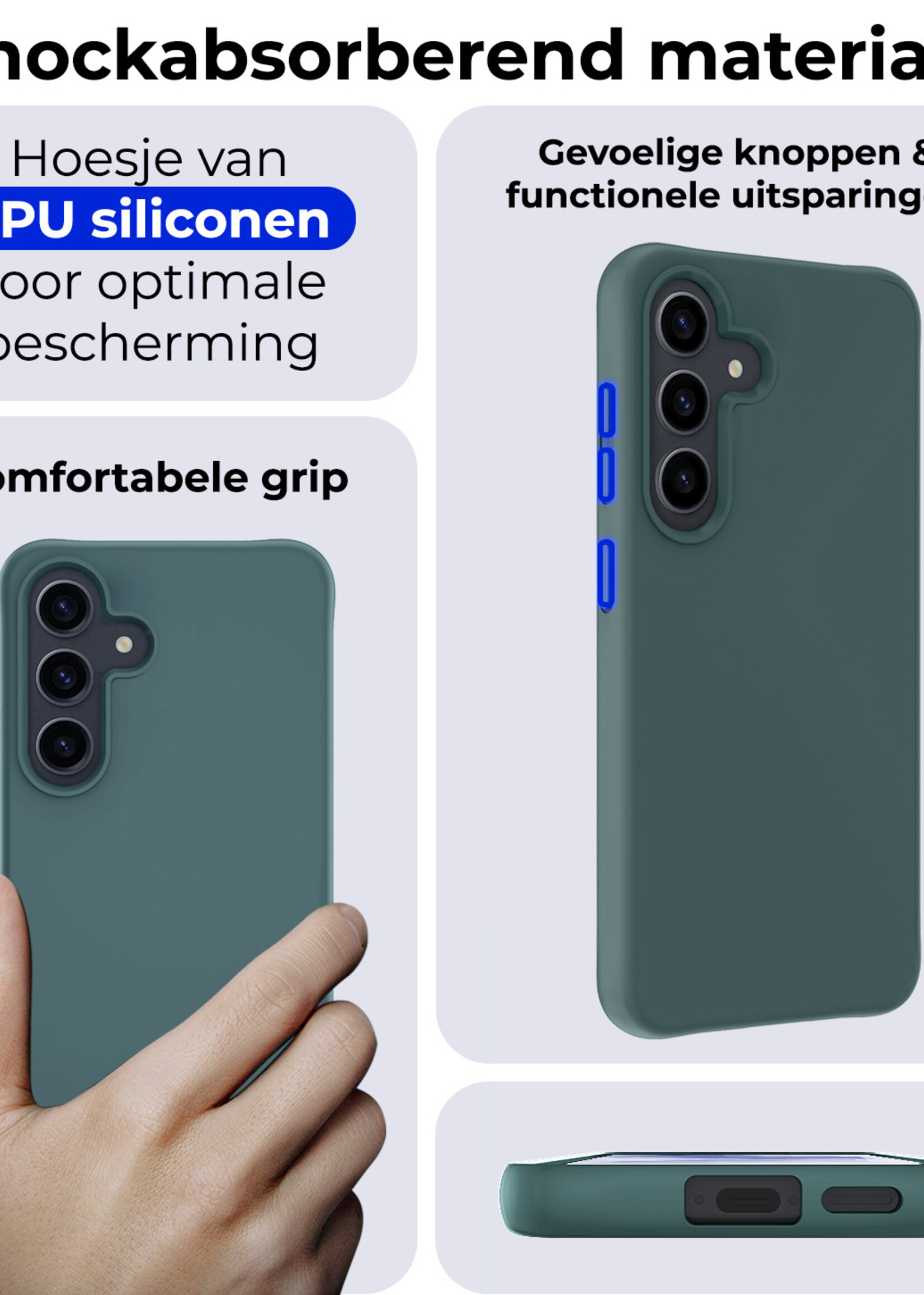 BTH Hoesje Geschikt voor Samsung A55 Hoesje Siliconen Case Hoes Met Screenprotector - Hoes Geschikt voor Samsung Galaxy A55 Hoes Cover Case - Donkergroen