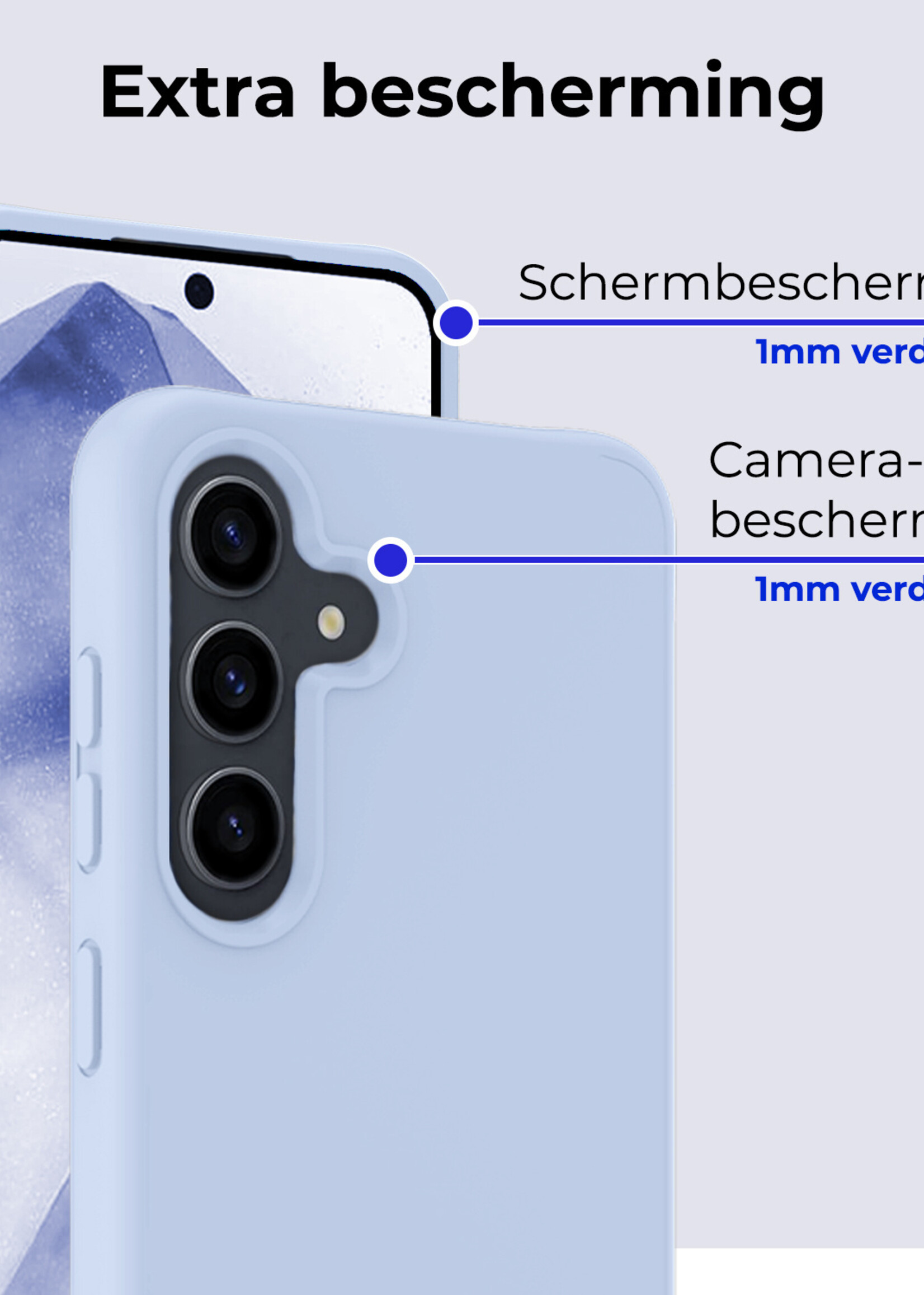 BTH Hoesje Geschikt voor Samsung A55 Hoesje Siliconen Case Hoes Met Screenprotector - Hoes Geschikt voor Samsung Galaxy A55 Hoes Cover Case - Lichtblauw