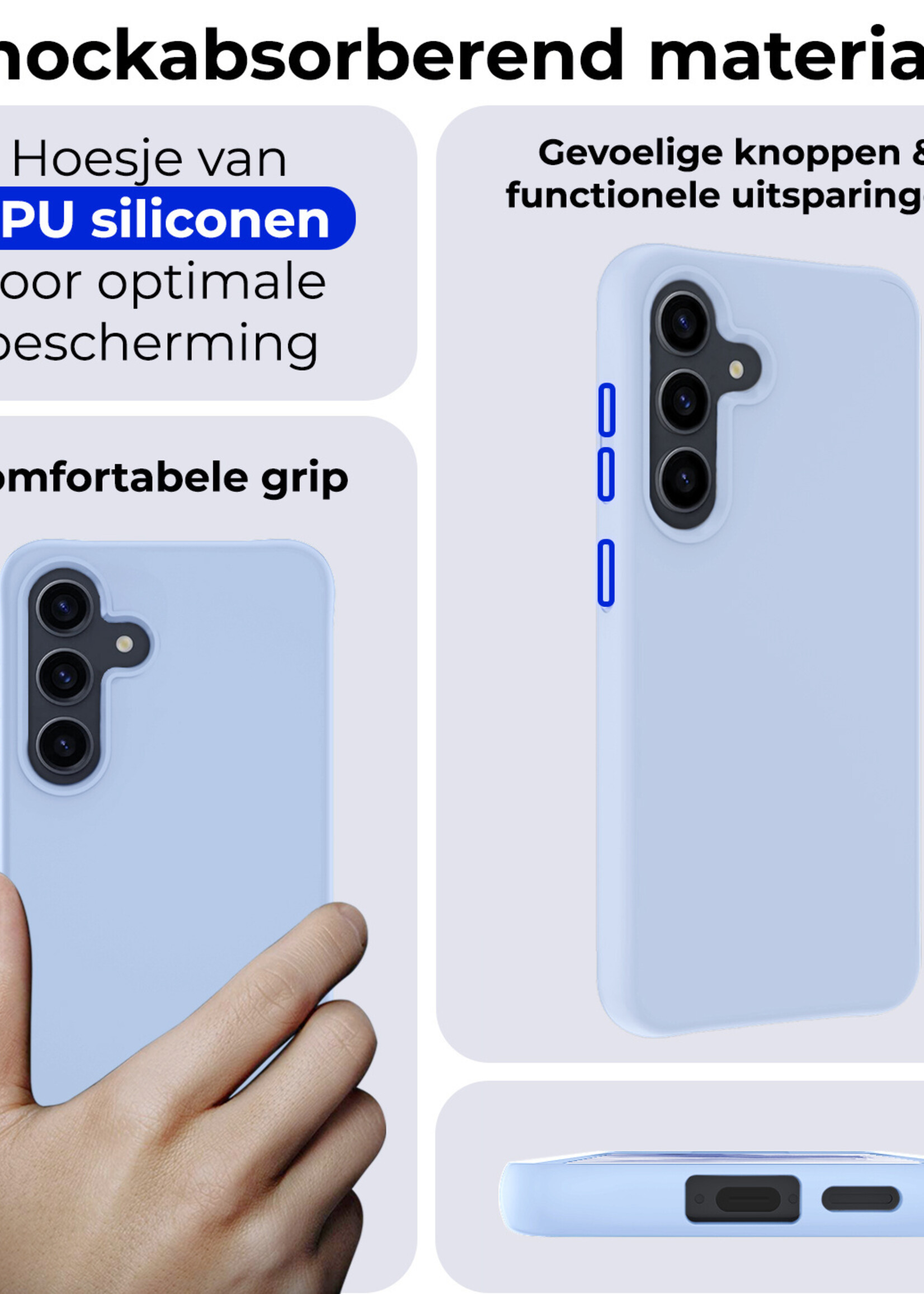 BTH Hoesje Geschikt voor Samsung A55 Hoesje Siliconen Case Hoes Met Screenprotector - Hoes Geschikt voor Samsung Galaxy A55 Hoes Cover Case - Lichtblauw