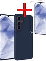 BTH BTH Samsung Galaxy A55 Hoesje Siliconen Met Screenprotector - Donkerblauw