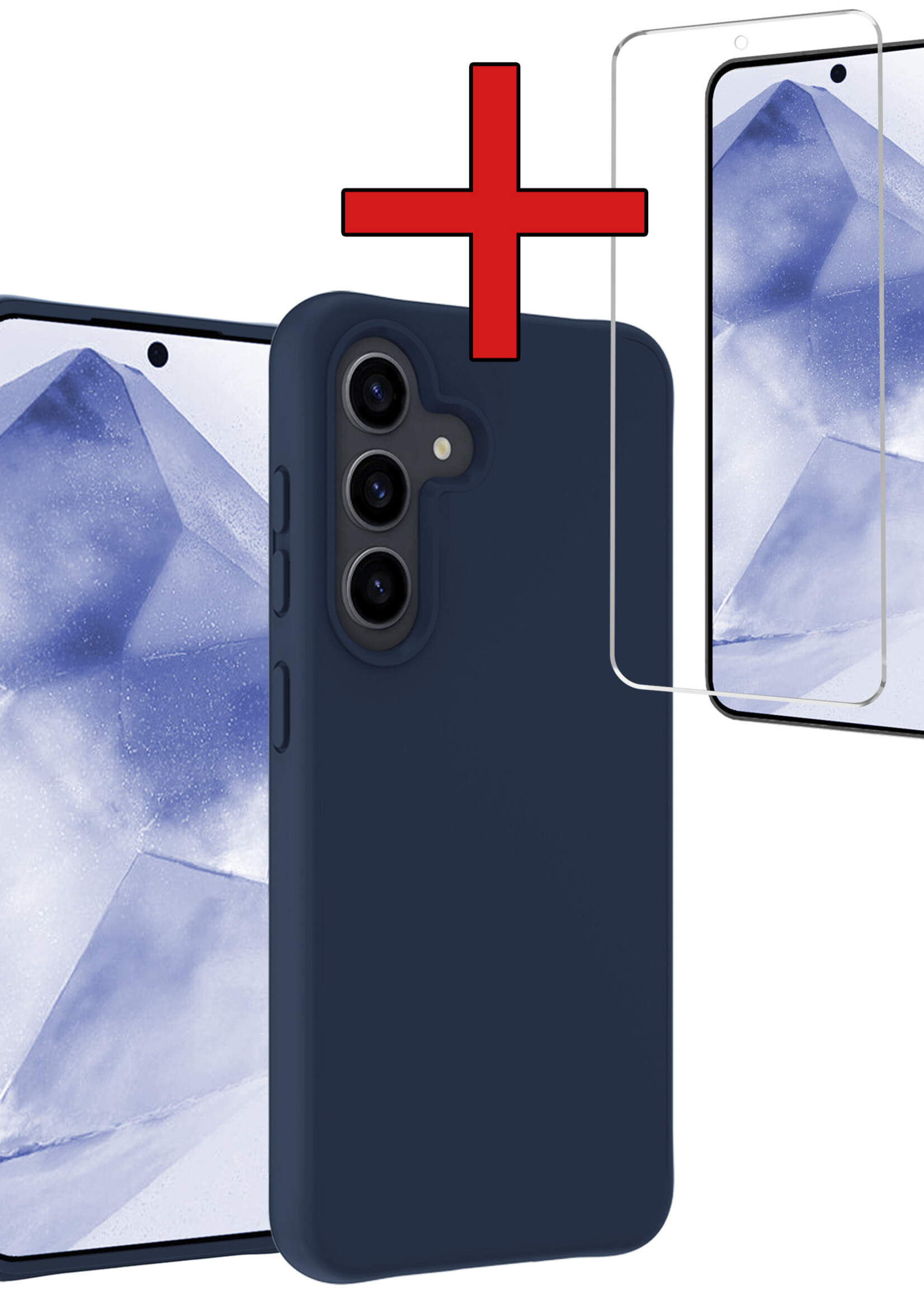 BTH Hoesje Geschikt voor Samsung A55 Hoesje Siliconen Case Hoes Met Screenprotector - Hoes Geschikt voor Samsung Galaxy A55 Hoes Cover Case - Donkerblauw