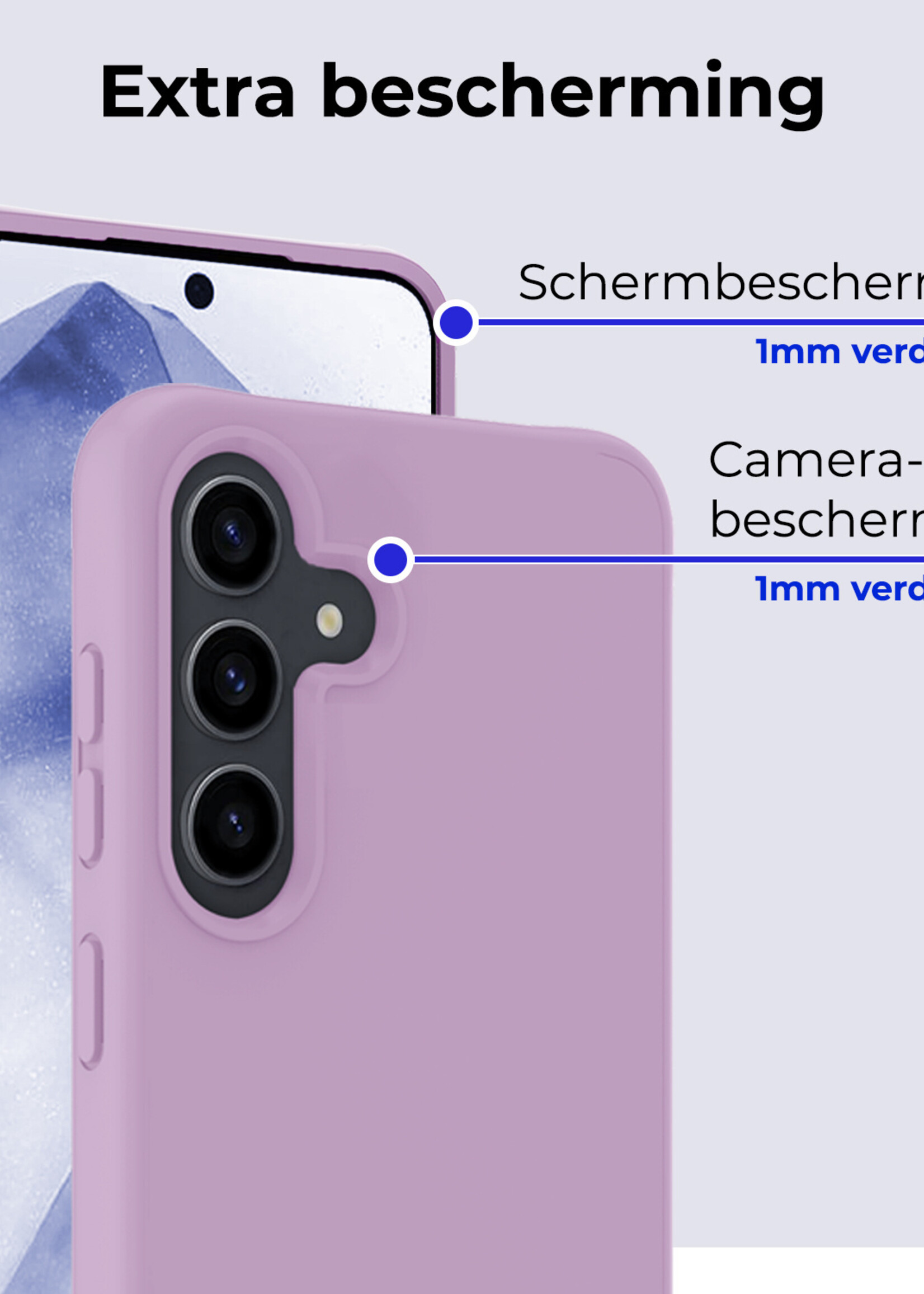 BTH Hoesje Geschikt voor Samsung A55 Hoesje Siliconen Case Hoes Met 2x Screenprotector - Hoes Geschikt voor Samsung Galaxy A55 Hoes Cover Case - Lila