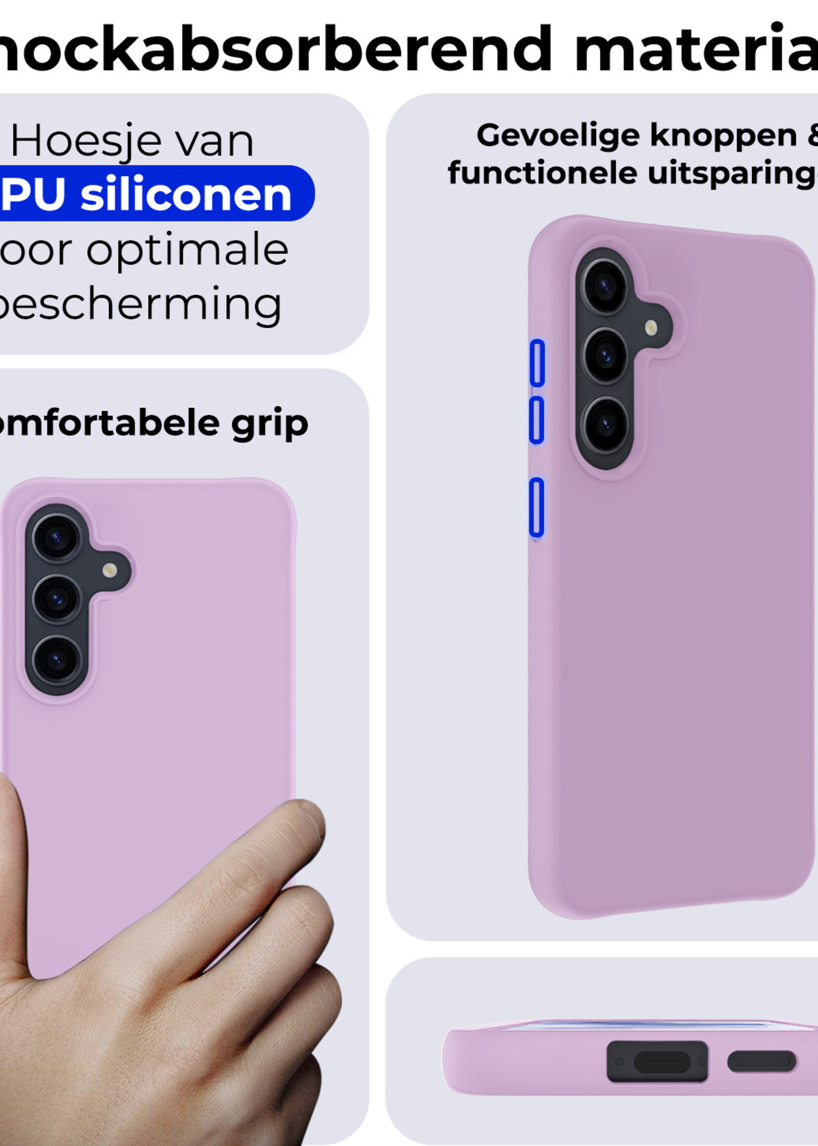 BTH Hoesje Geschikt voor Samsung A55 Hoesje Siliconen Case Hoes Met 2x Screenprotector - Hoes Geschikt voor Samsung Galaxy A55 Hoes Cover Case - Lila