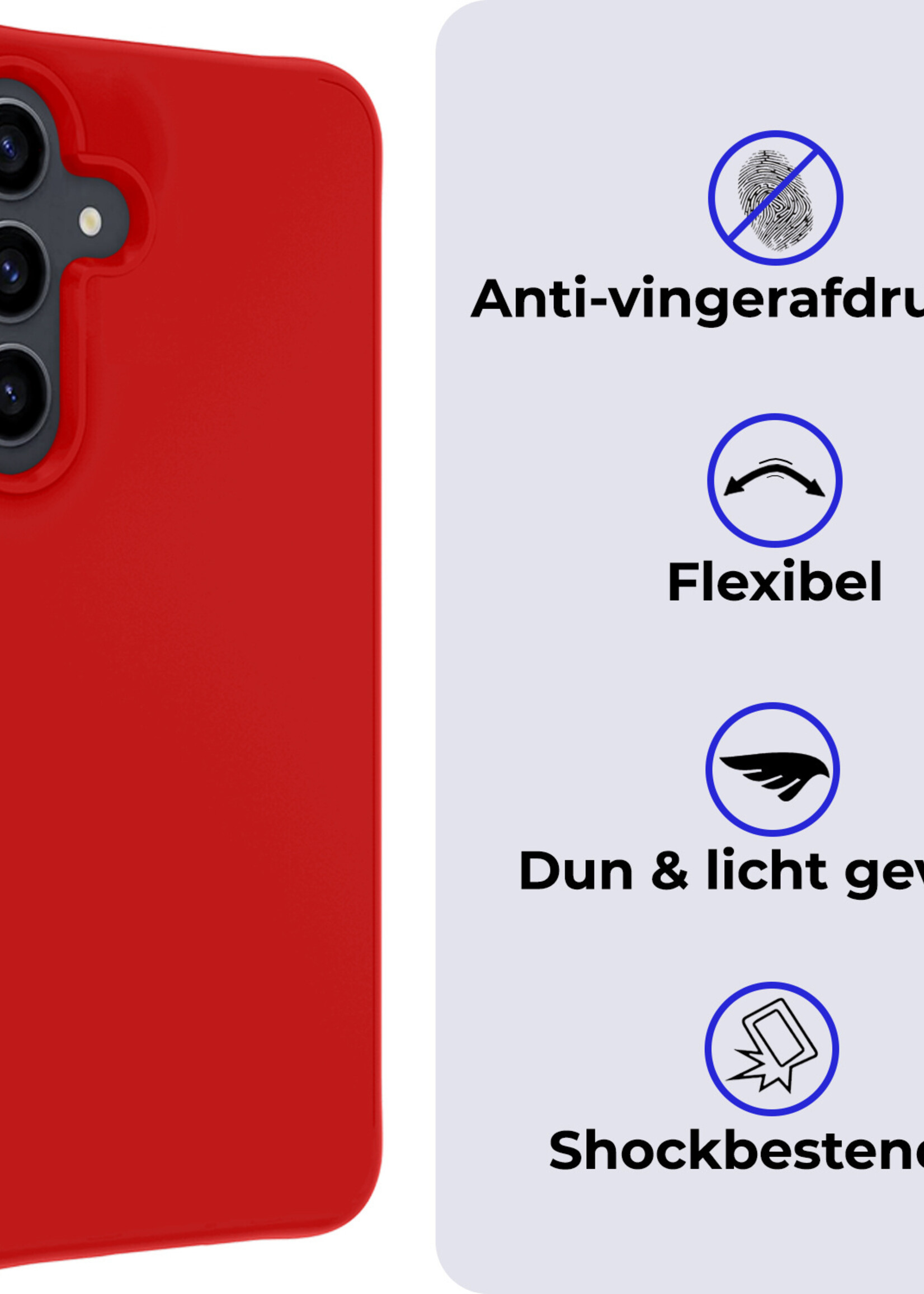 BTH Hoesje Geschikt voor Samsung A55 Hoesje Siliconen Case Hoes Met 2x Screenprotector - Hoes Geschikt voor Samsung Galaxy A55 Hoes Cover Case - Rood