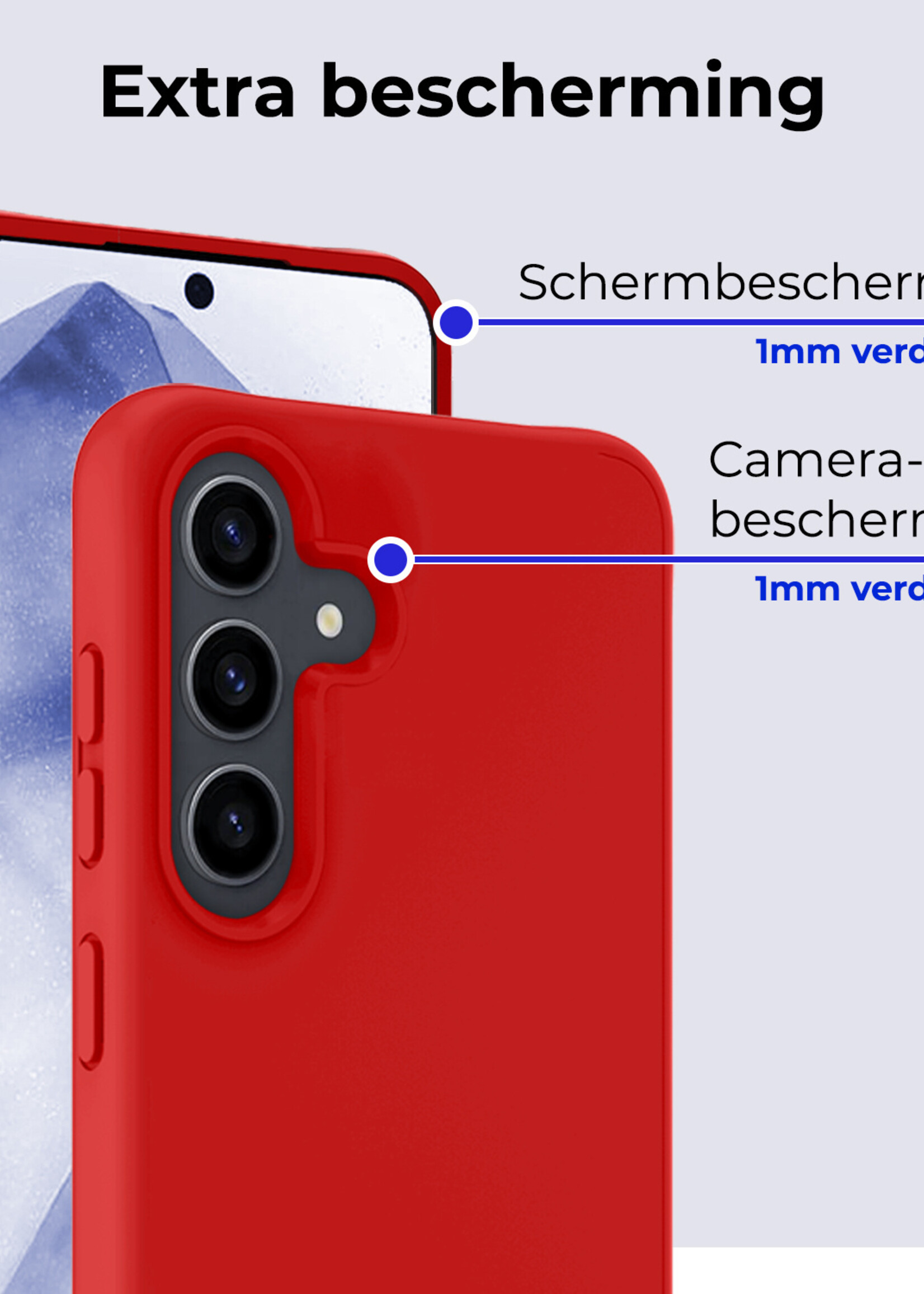 BTH Hoesje Geschikt voor Samsung A55 Hoesje Siliconen Case Hoes Met 2x Screenprotector - Hoes Geschikt voor Samsung Galaxy A55 Hoes Cover Case - Rood