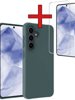 BTH BTH Samsung Galaxy A55 Hoesje Siliconen Met Screenprotector - Donkergroen