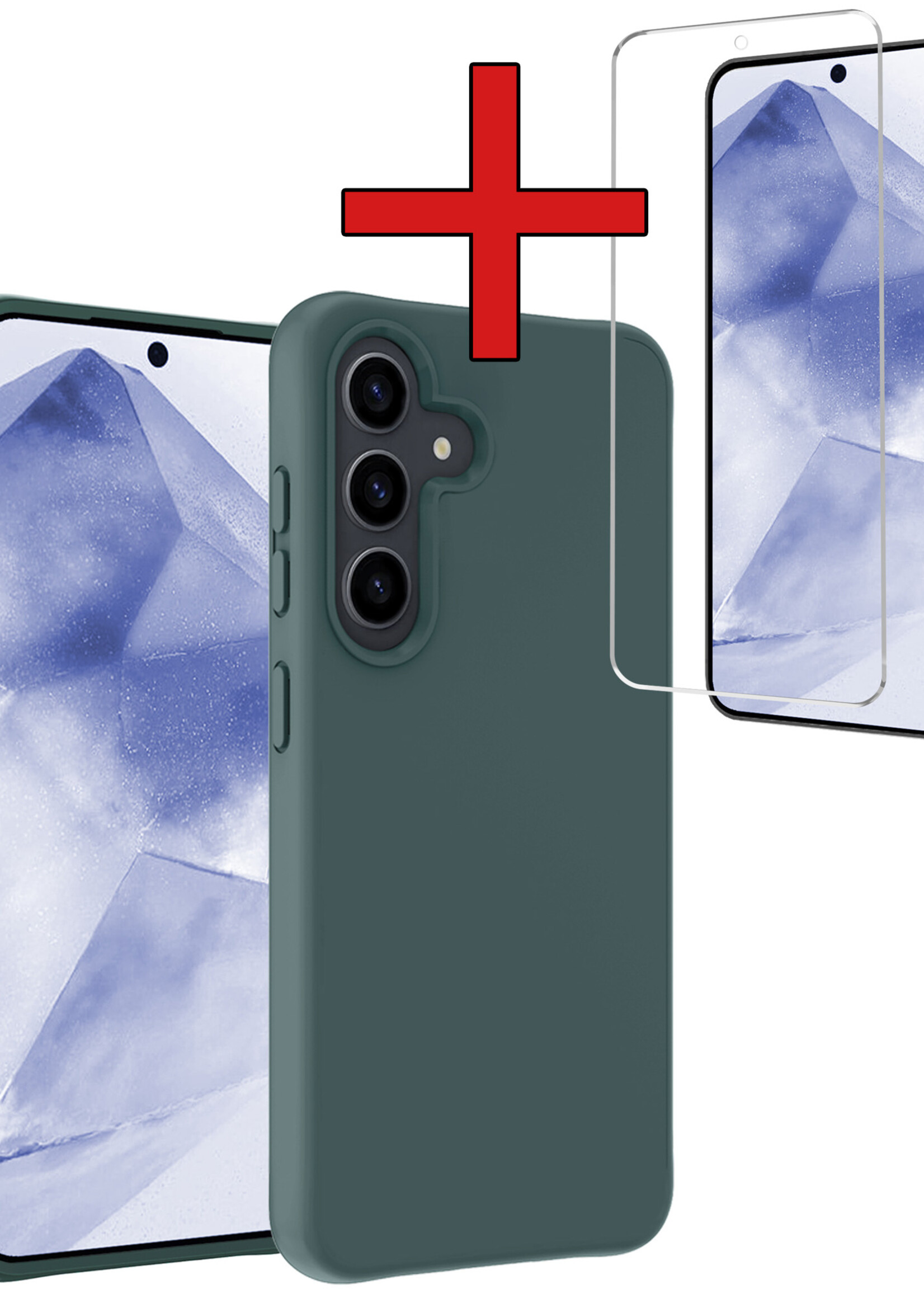BTH Hoesje Geschikt voor Samsung A55 Hoesje Siliconen Case Hoes Met Screenprotector - Hoes Geschikt voor Samsung Galaxy A55 Hoes Cover Case - Donkergroen