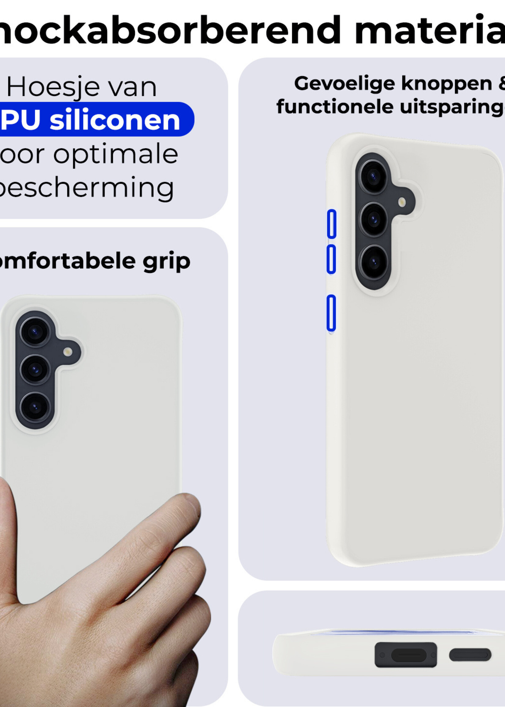 BTH Hoesje Geschikt voor Samsung A55 Hoesje Siliconen Case Hoes Met 2x Screenprotector - Hoes Geschikt voor Samsung Galaxy A55 Hoes Cover Case - Wit
