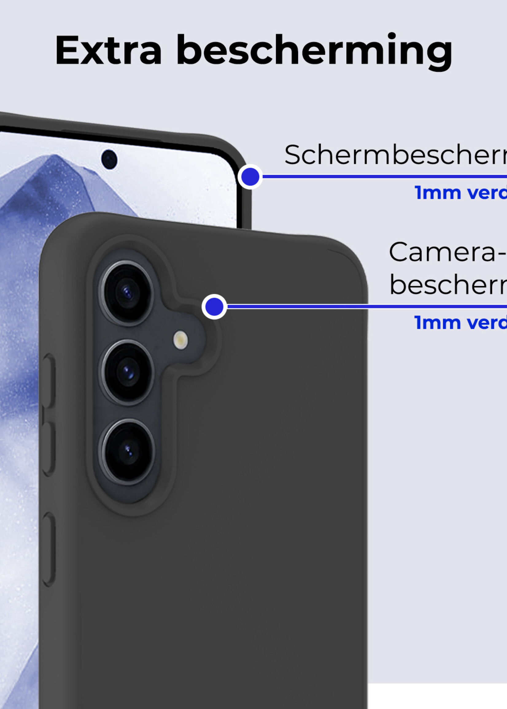 BTH Hoesje Geschikt voor Samsung A55 Hoesje Siliconen Case Hoes Met 2x Screenprotector - Hoes Geschikt voor Samsung Galaxy A55 Hoes Cover Case - Zwart