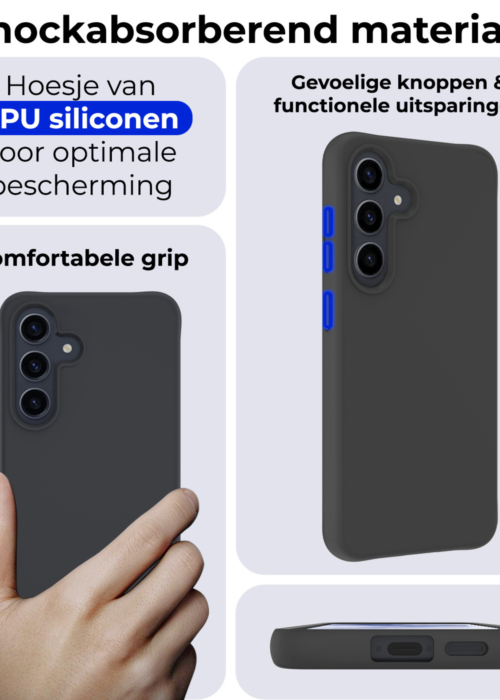 BTH Hoesje Geschikt voor Samsung A55 Hoesje Siliconen Case Hoes Met 2x Screenprotector - Hoes Geschikt voor Samsung Galaxy A55 Hoes Cover Case - Zwart