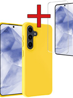 BTH BTH Samsung Galaxy A55 Hoesje Siliconen Met Screenprotector - Geel
