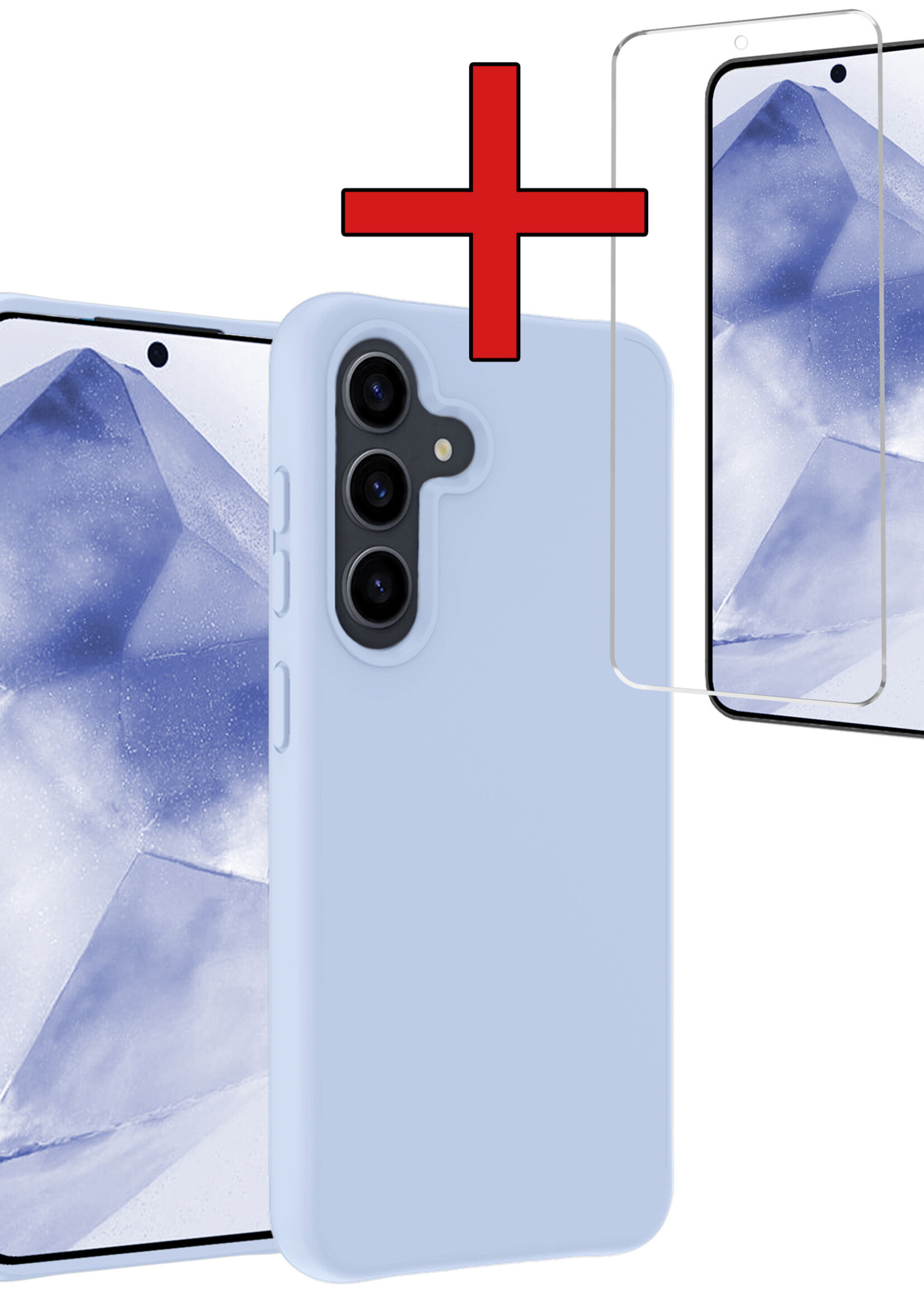 BTH Hoesje Geschikt voor Samsung A55 Hoesje Siliconen Case Hoes Met Screenprotector - Hoes Geschikt voor Samsung Galaxy A55 Hoes Cover Case - Lichtblauw