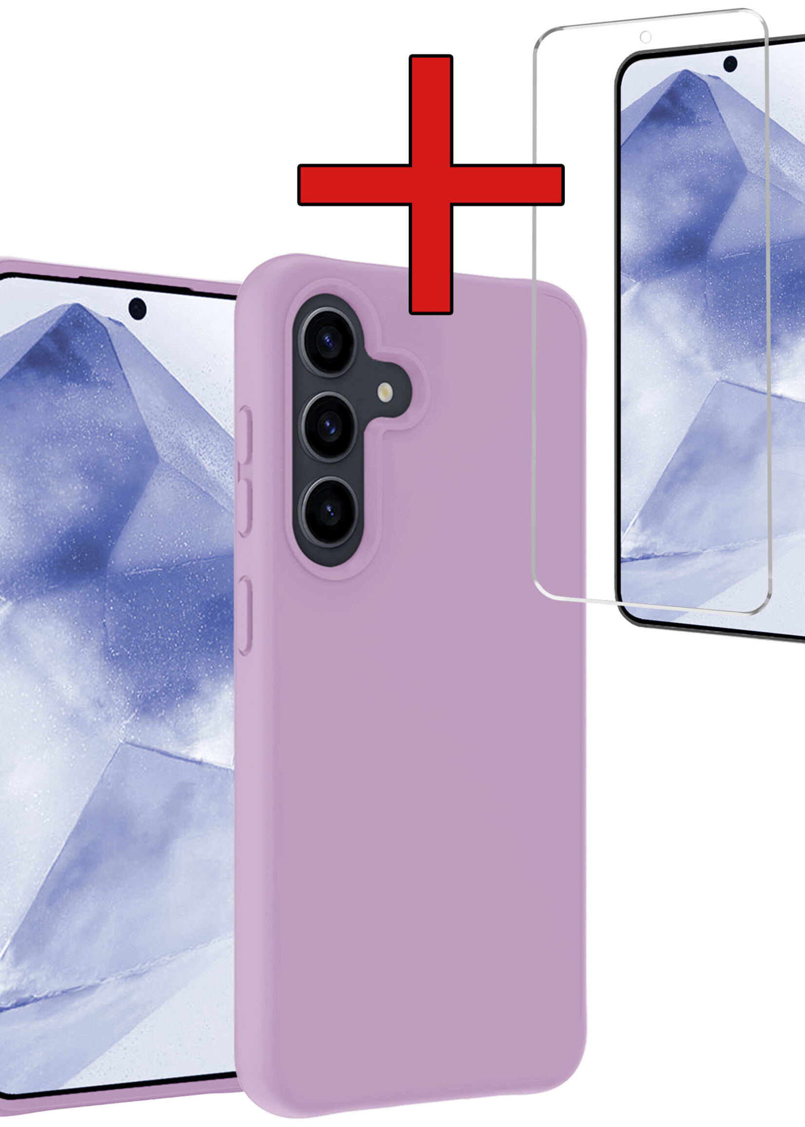 BTH Hoesje Geschikt voor Samsung A55 Hoesje Siliconen Case Hoes Met Screenprotector - Hoes Geschikt voor Samsung Galaxy A55 Hoes Cover Case - Lila