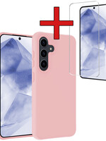 BTH BTH Samsung Galaxy A55 Hoesje Siliconen Met Screenprotector - Lichtroze