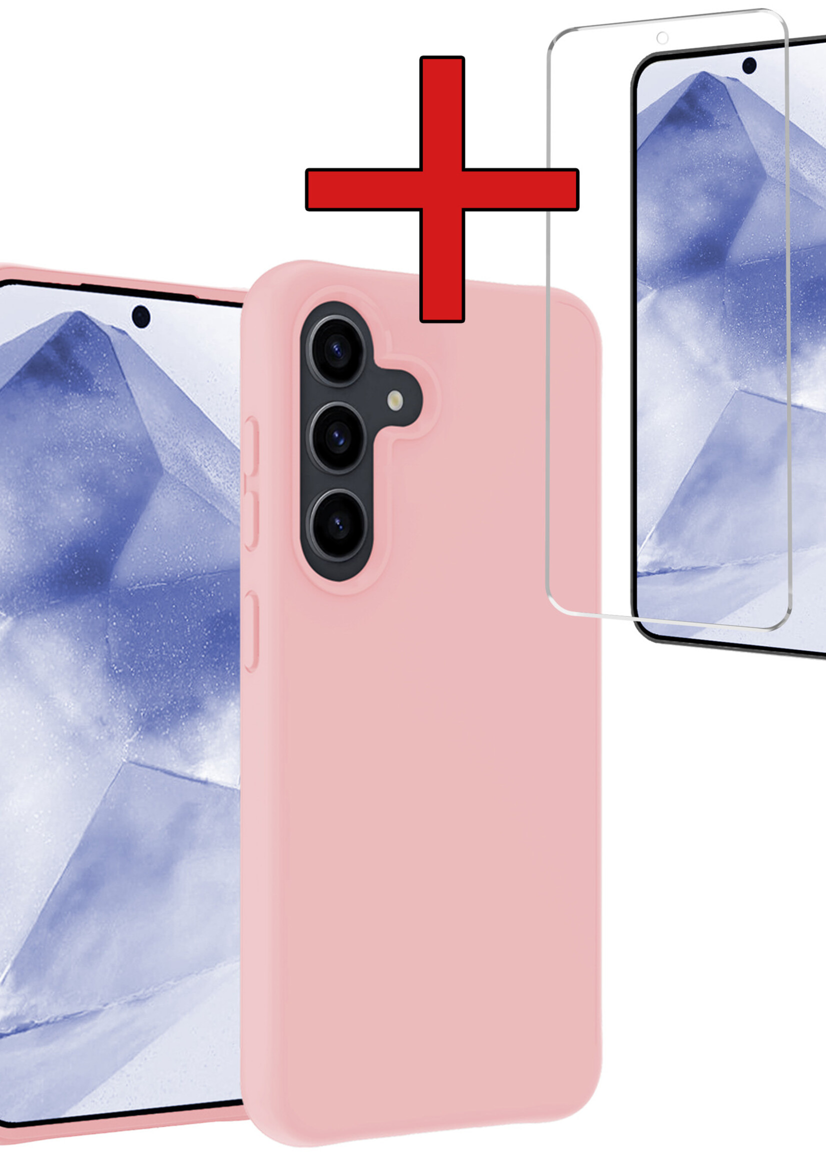 BTH Hoesje Geschikt voor Samsung A55 Hoesje Siliconen Case Hoes Met Screenprotector - Hoes Geschikt voor Samsung Galaxy A55 Hoes Cover Case - Lichtroze