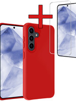 BTH BTH Samsung Galaxy A55 Hoesje Siliconen Met Screenprotector - Rood