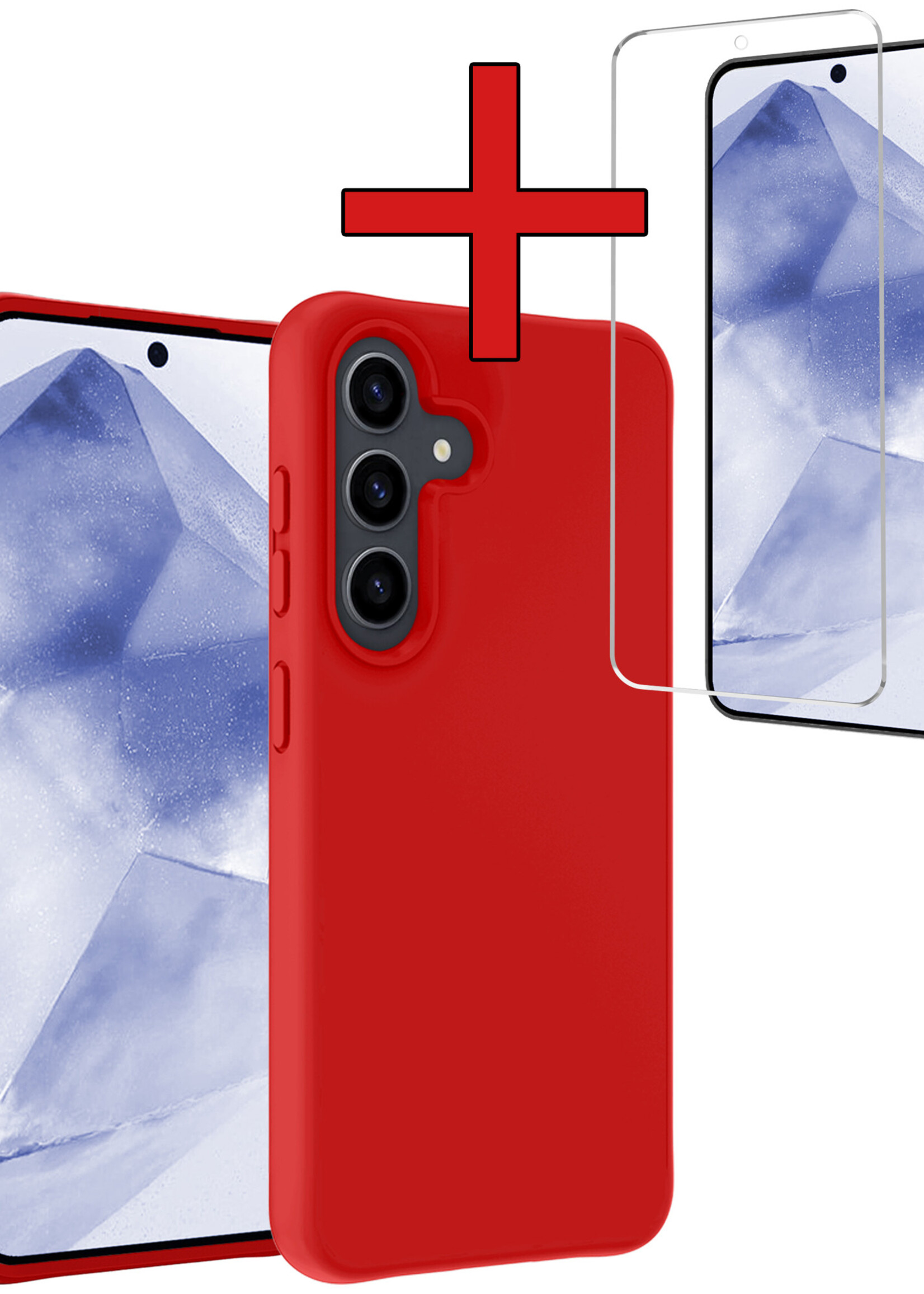 BTH Hoesje Geschikt voor Samsung A55 Hoesje Siliconen Case Hoes Met Screenprotector - Hoes Geschikt voor Samsung Galaxy A55 Hoes Cover Case - Rood