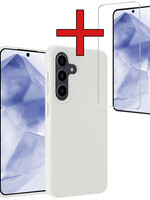 BTH BTH Samsung Galaxy A55 Hoesje Siliconen Met Screenprotector - Wit