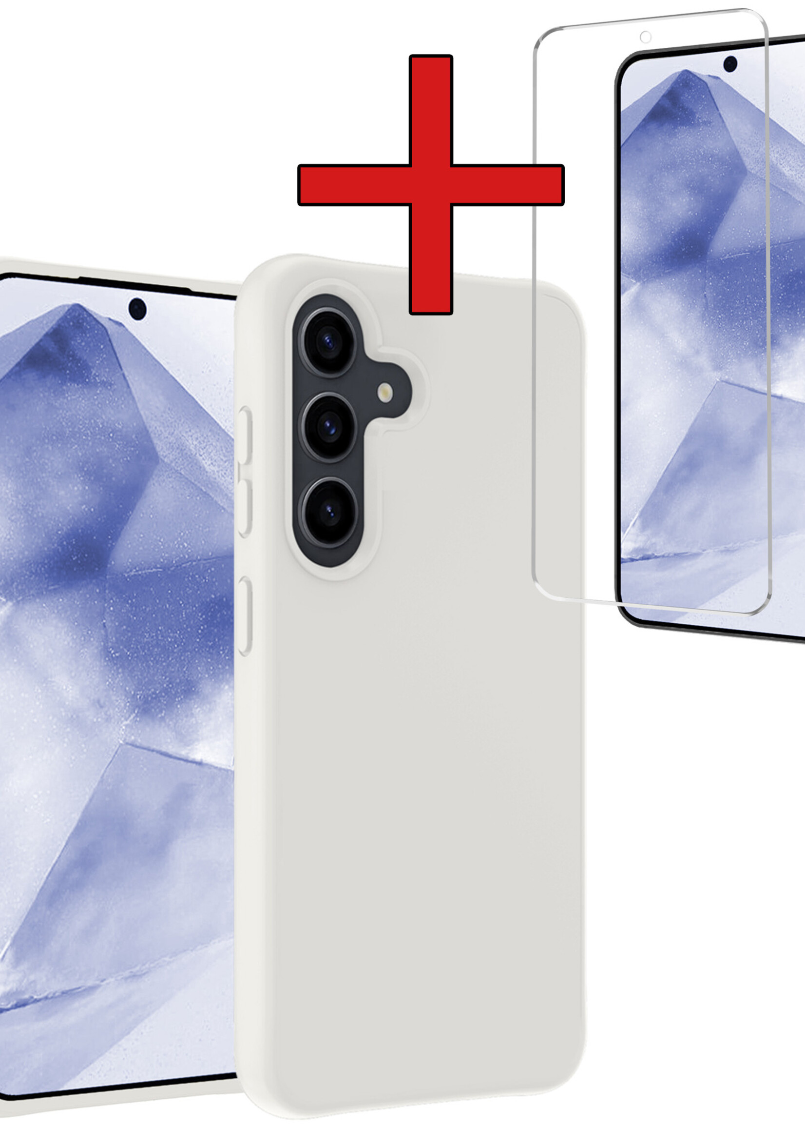 BTH Hoesje Geschikt voor Samsung A55 Hoesje Siliconen Case Hoes Met Screenprotector - Hoes Geschikt voor Samsung Galaxy A55 Hoes Cover Case - Wit