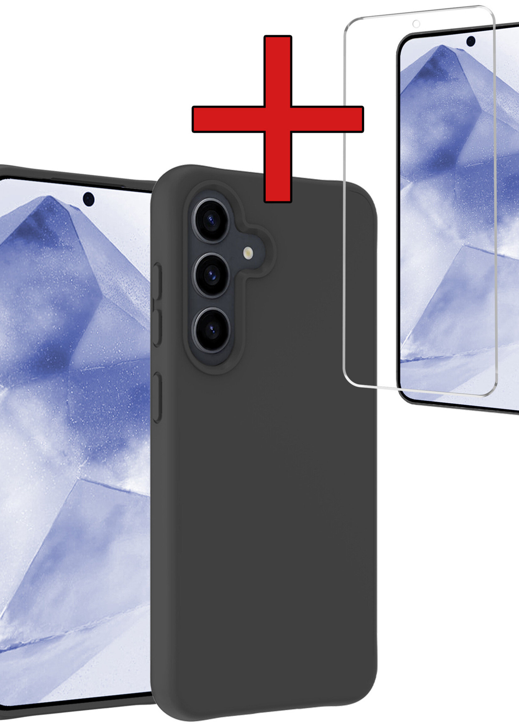 BTH Hoesje Geschikt voor Samsung A55 Hoesje Siliconen Case Hoes Met Screenprotector - Hoes Geschikt voor Samsung Galaxy A55 Hoes Cover Case - Zwart