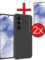 BTH BTH Samsung Galaxy A55 Hoesje Siliconen Met 2x Screenprotector - Zwart