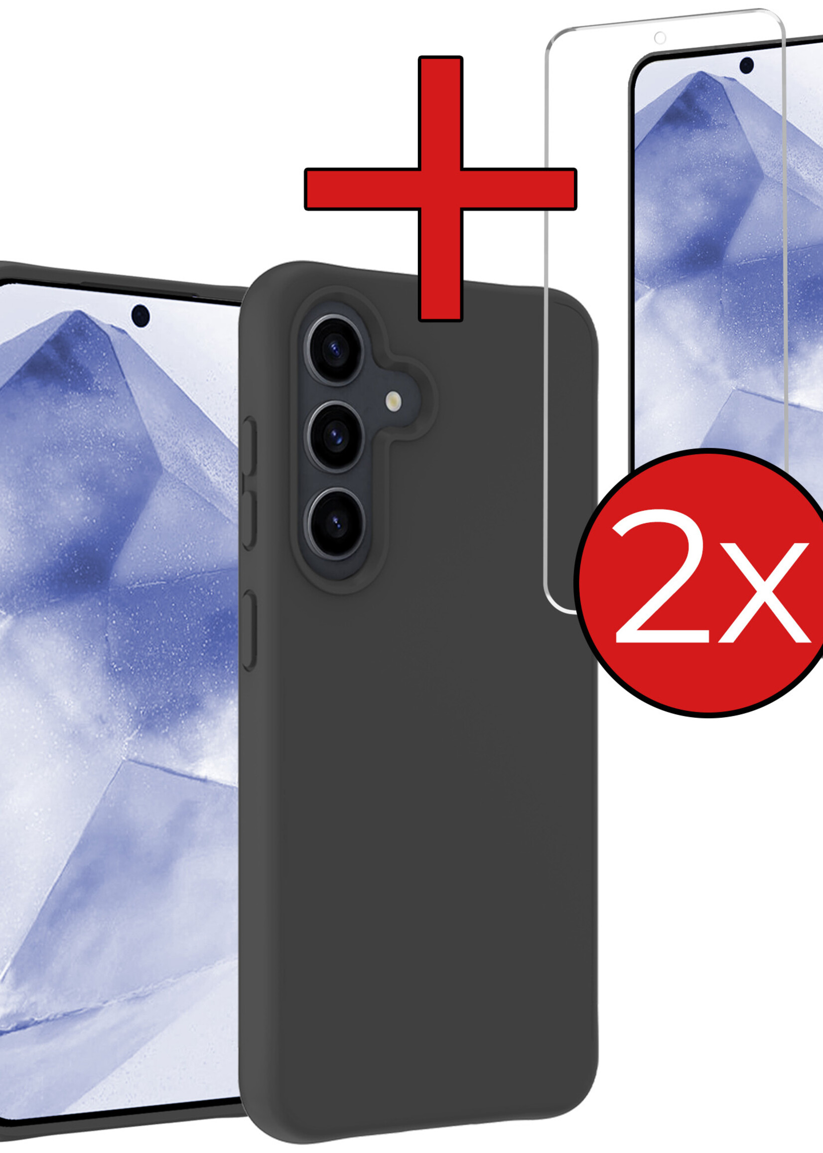 BTH Hoesje Geschikt voor Samsung A55 Hoesje Siliconen Case Hoes Met 2x Screenprotector - Hoes Geschikt voor Samsung Galaxy A55 Hoes Cover Case - Zwart