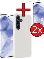 BTH BTH Samsung Galaxy A55 Hoesje Siliconen Met 2x Screenprotector - Wit