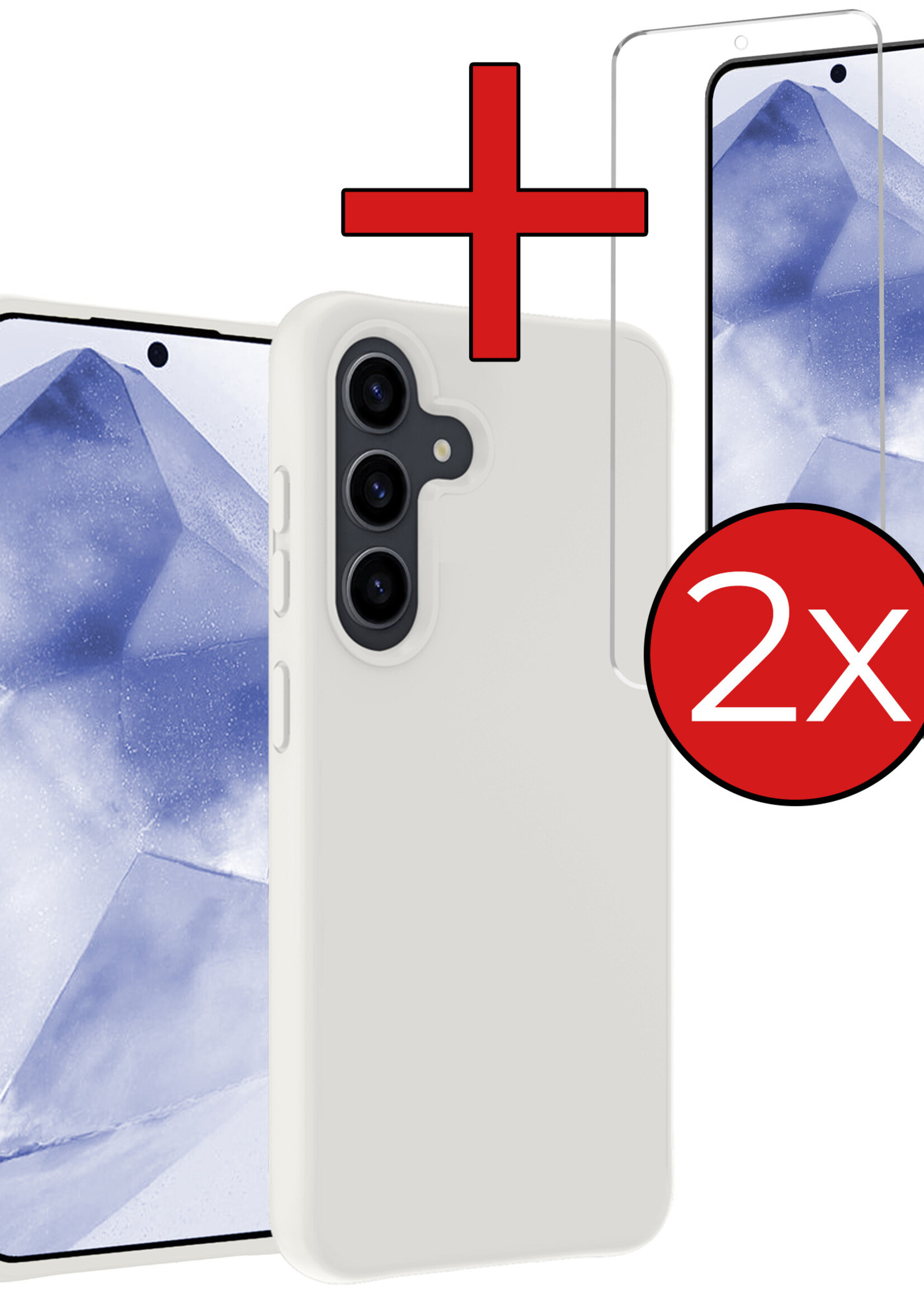 BTH Hoesje Geschikt voor Samsung A55 Hoesje Siliconen Case Hoes Met 2x Screenprotector - Hoes Geschikt voor Samsung Galaxy A55 Hoes Cover Case - Wit