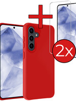 BTH BTH Samsung Galaxy A55 Hoesje Siliconen Met 2x Screenprotector - Rood