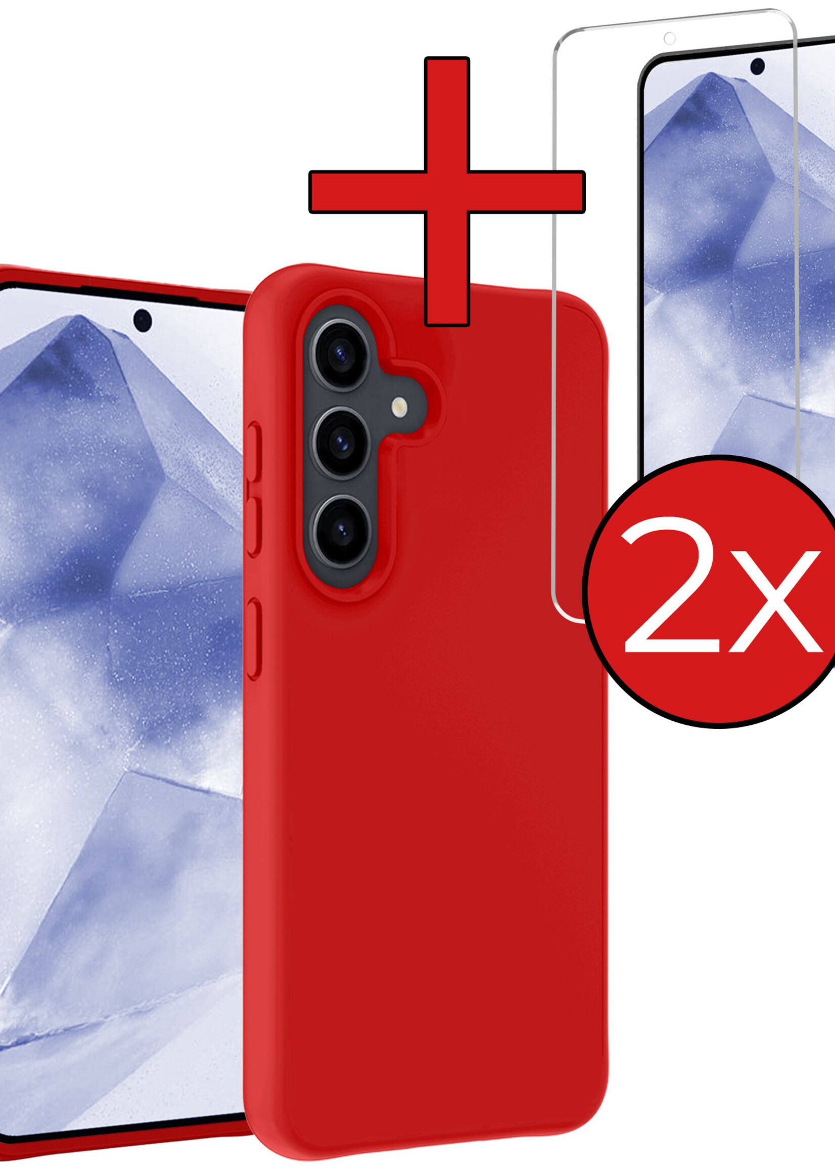 BTH Hoesje Geschikt voor Samsung A55 Hoesje Siliconen Case Hoes Met 2x Screenprotector - Hoes Geschikt voor Samsung Galaxy A55 Hoes Cover Case - Rood