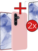 BTH BTH Samsung Galaxy A55 Hoesje Siliconen Met 2x Screenprotector - Lichtroze