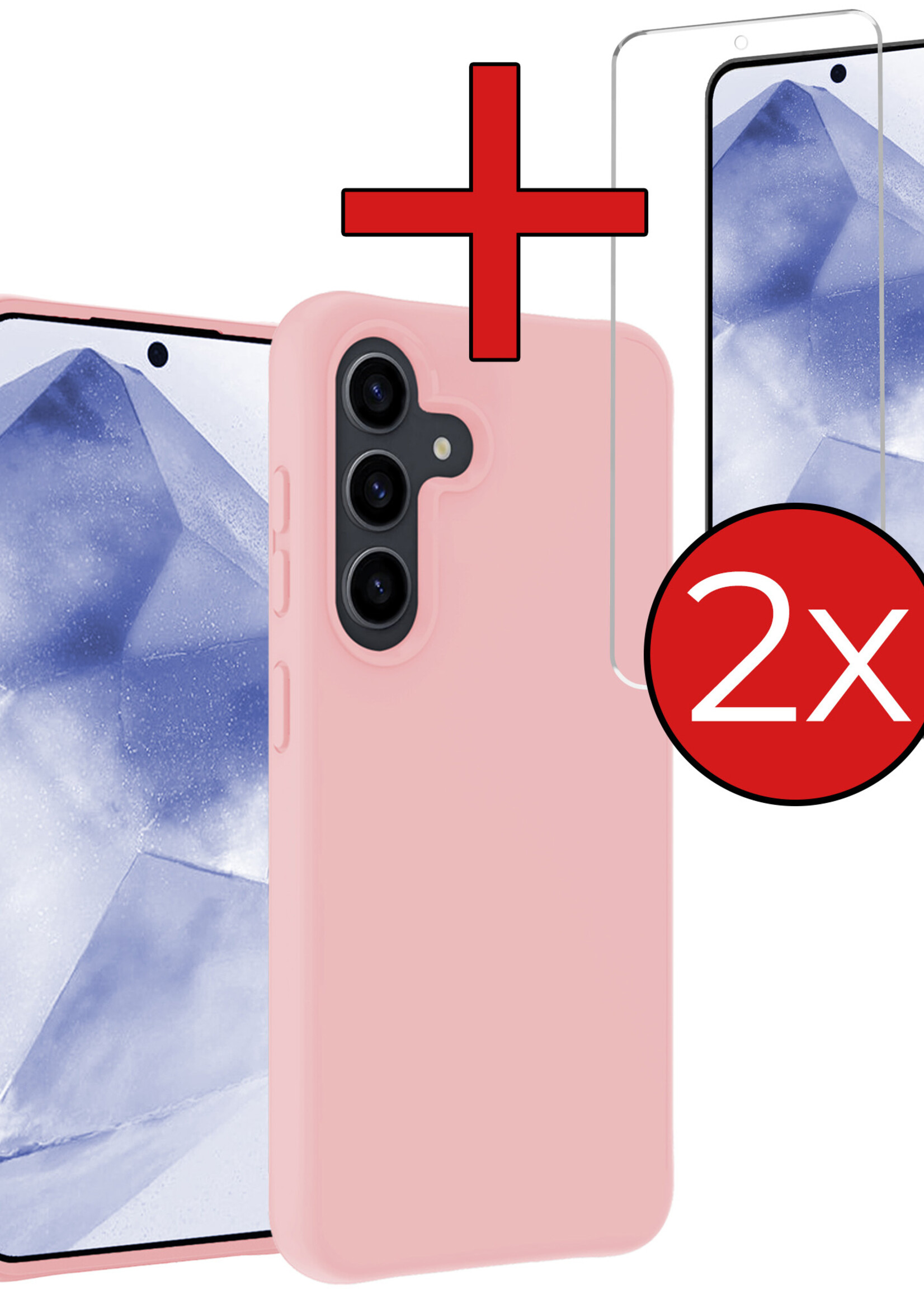 BTH Hoesje Geschikt voor Samsung A55 Hoesje Siliconen Case Hoes Met 2x Screenprotector - Hoes Geschikt voor Samsung Galaxy A55 Hoes Cover Case - Lichtroze