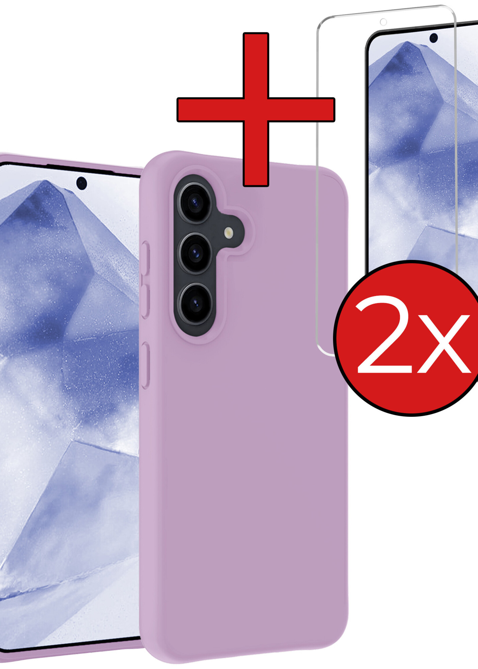 BTH Hoesje Geschikt voor Samsung A55 Hoesje Siliconen Case Hoes Met 2x Screenprotector - Hoes Geschikt voor Samsung Galaxy A55 Hoes Cover Case - Lila