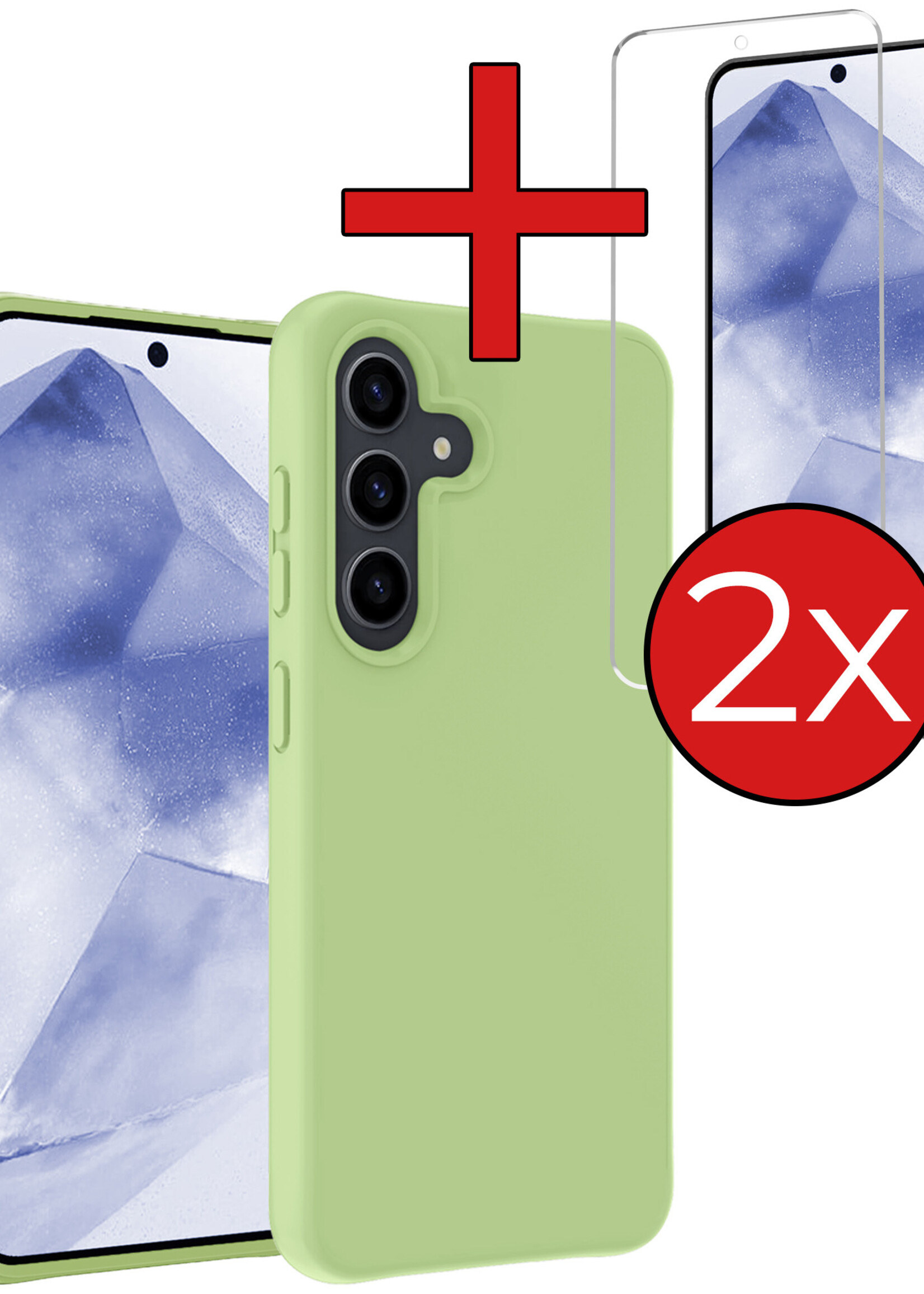 BTH Hoesje Geschikt voor Samsung A55 Hoesje Siliconen Case Hoes Met 2x Screenprotector - Hoes Geschikt voor Samsung Galaxy A55 Hoes Cover Case - Groen