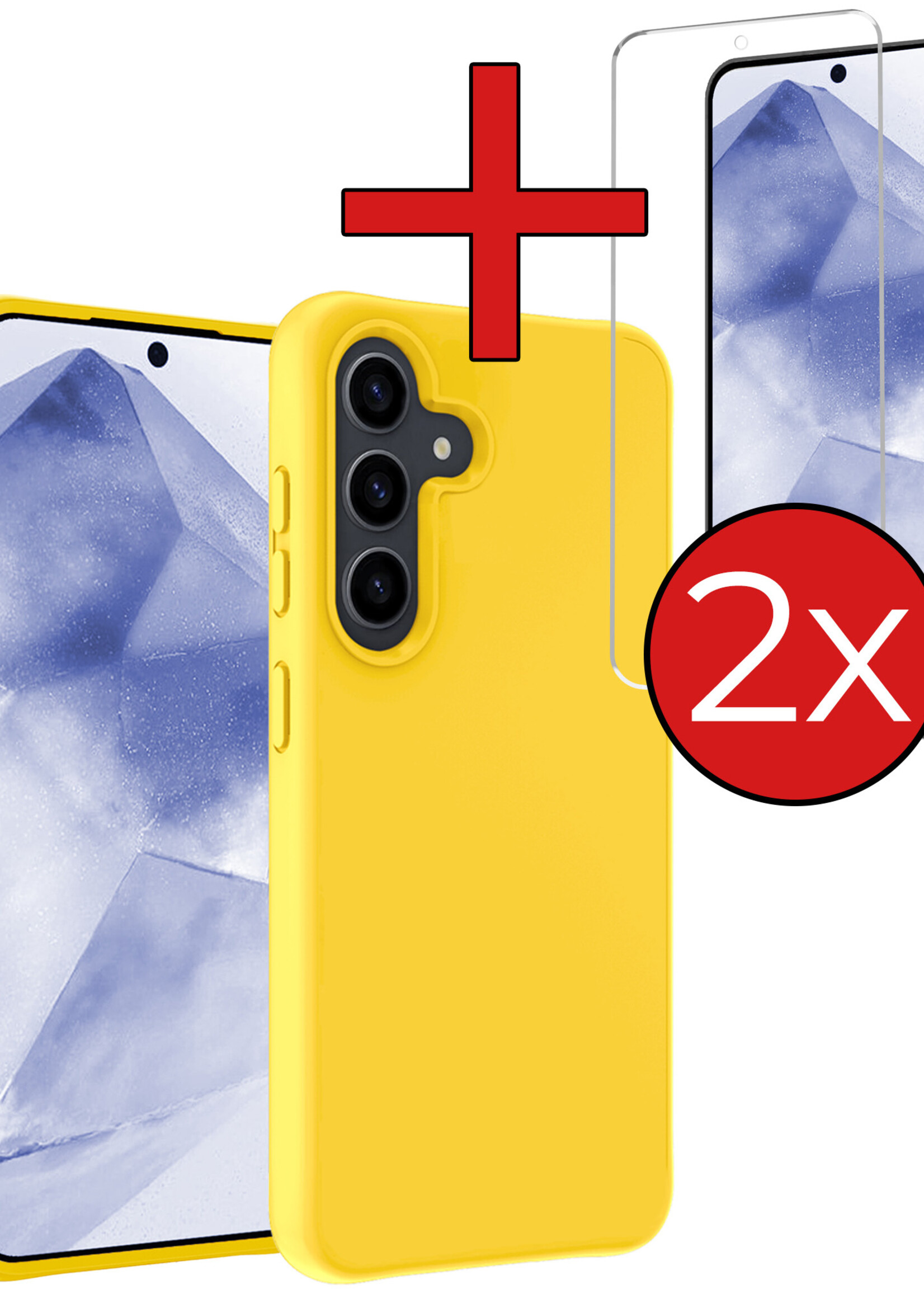 BTH Hoesje Geschikt voor Samsung A55 Hoesje Siliconen Case Hoes Met 2x Screenprotector - Hoes Geschikt voor Samsung Galaxy A55 Hoes Cover Case - Geel