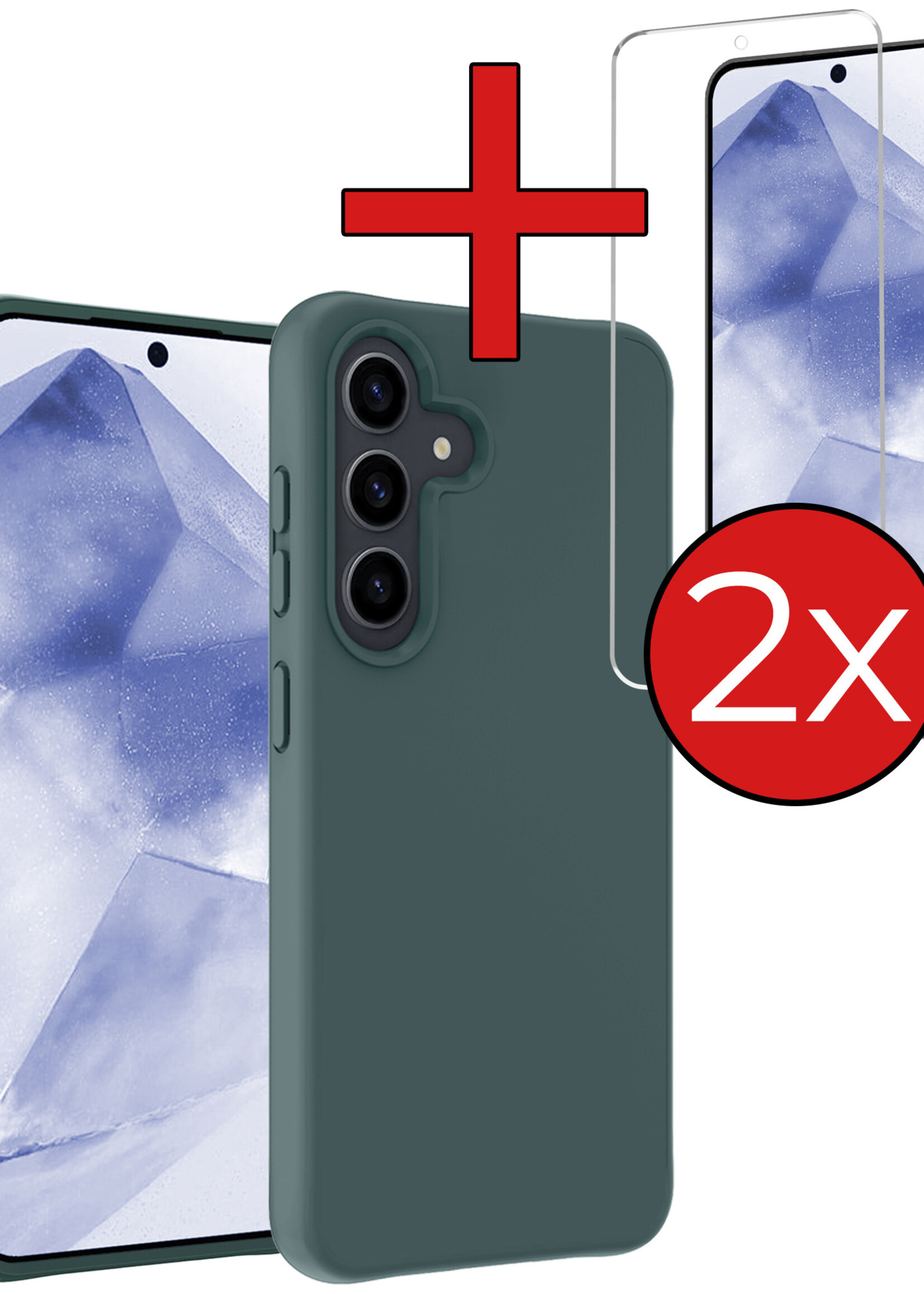 BTH Hoesje Geschikt voor Samsung A55 Hoesje Siliconen Case Hoes Met 2x Screenprotector - Hoes Geschikt voor Samsung Galaxy A55 Hoes Cover Case - Donkergroen