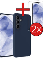 BTH BTH Samsung Galaxy A55 Hoesje Siliconen Met 2x Screenprotector - Donkerblauw