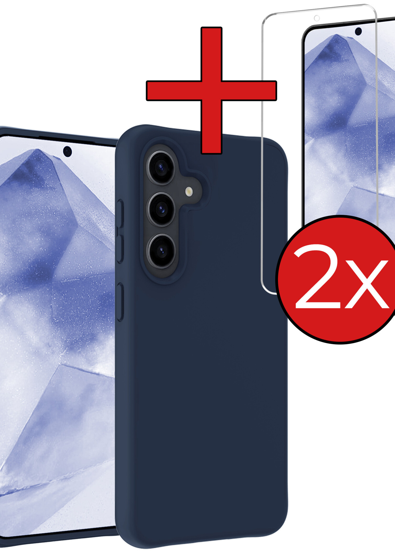 BTH Hoesje Geschikt voor Samsung A55 Hoesje Siliconen Case Hoes Met 2x Screenprotector - Hoes Geschikt voor Samsung Galaxy A55 Hoes Cover Case - Donkerblauw