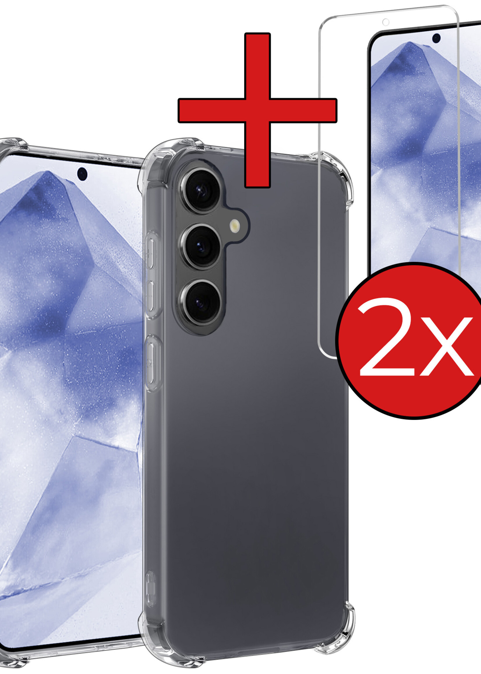 BTH Hoesje Geschikt voor Samsung A55 Hoesje Siliconen Shock Proof Case Hoes Met 2x Screenprotector - Hoes Geschikt voor Samsung Galaxy A55 Hoes Cover Case Shockproof - Transparant