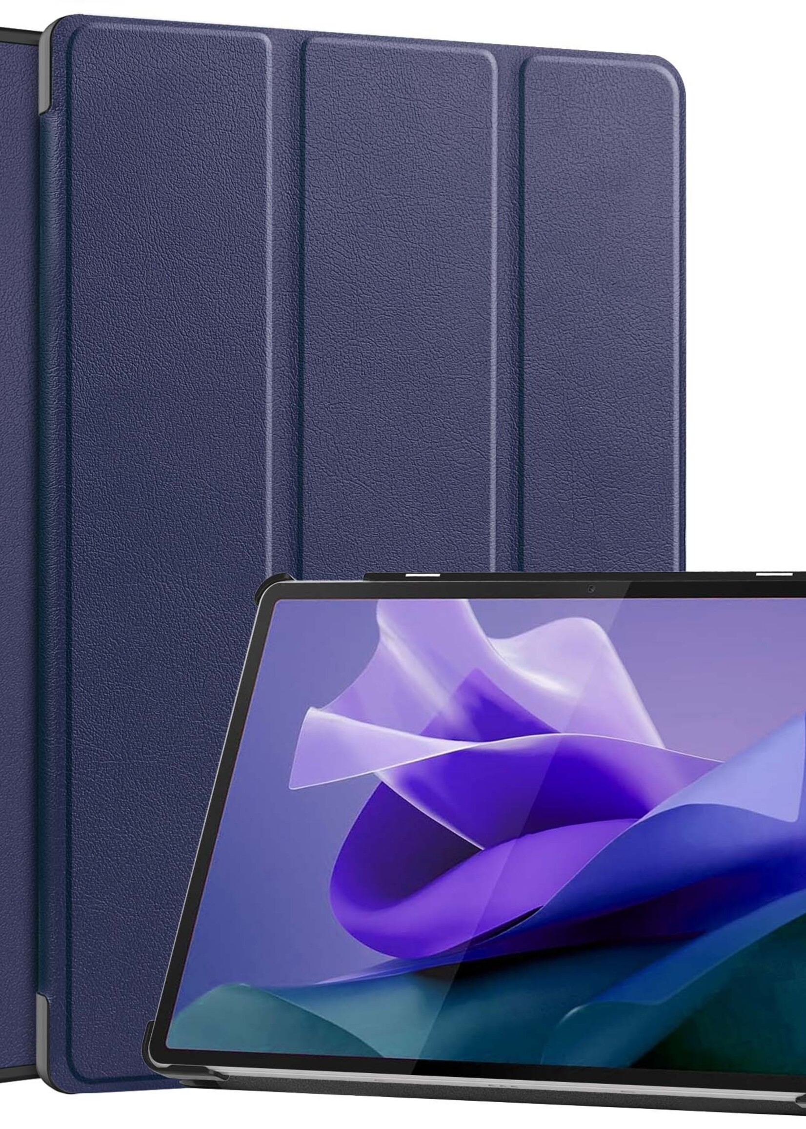 BTH Hoes Geschikt voor Lenovo Tab P12 Hoes Book Case Hoesje Trifold Cover Met Uitsparing Geschikt voor Lenovo Pen - Hoesje Geschikt voor Lenovo Tab P12 Hoesje Bookcase - Donkerblauw