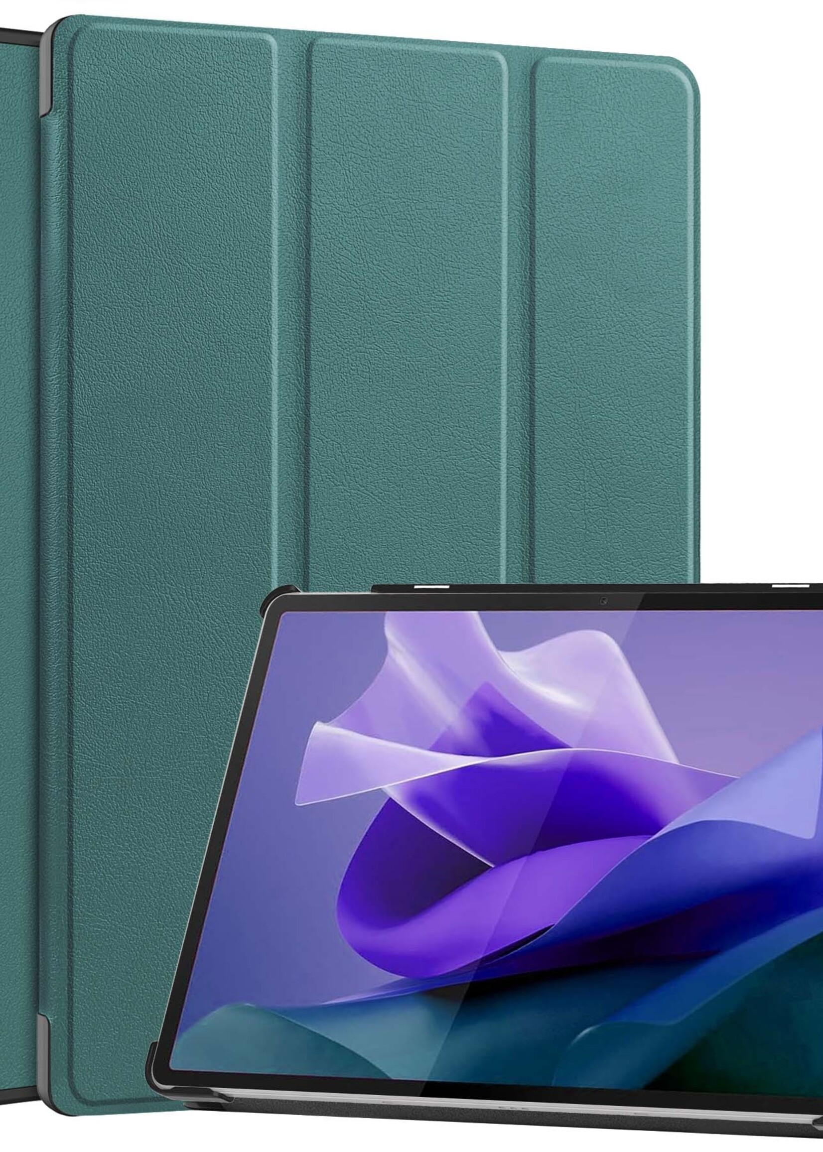 BTH Hoes Geschikt voor Lenovo Tab P12 Hoes Book Case Hoesje Trifold Cover Met Uitsparing Geschikt voor Lenovo Pen - Hoesje Geschikt voor Lenovo Tab P12 Hoesje Bookcase - Donkergroen