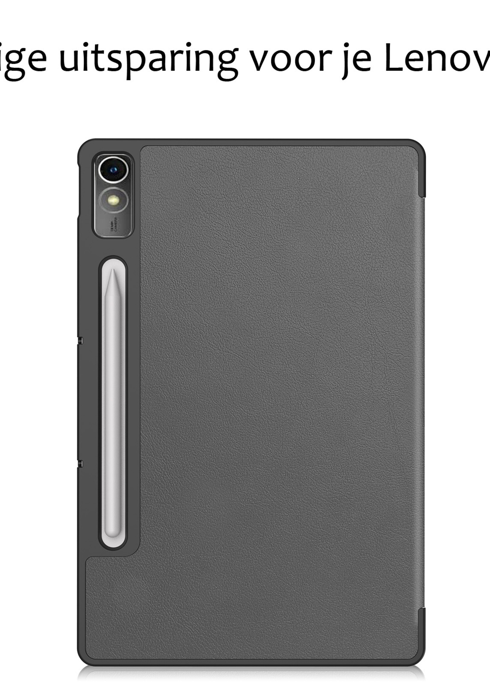 BTH Hoes Geschikt voor Lenovo Tab P12 Hoes Book Case Hoesje Trifold Cover Met Uitsparing Geschikt voor Lenovo Pen - Hoesje Geschikt voor Lenovo Tab P12 Hoesje Bookcase - Grijs