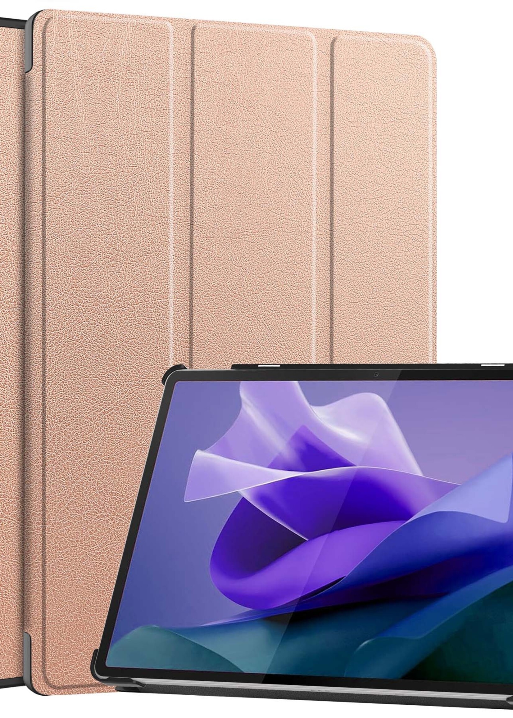 BTH Hoes Geschikt voor Lenovo Tab P12 Hoes Book Case Hoesje Trifold Cover Met Uitsparing Geschikt voor Lenovo Pen - Hoesje Geschikt voor Lenovo Tab P12 Hoesje Bookcase - Rosé goud