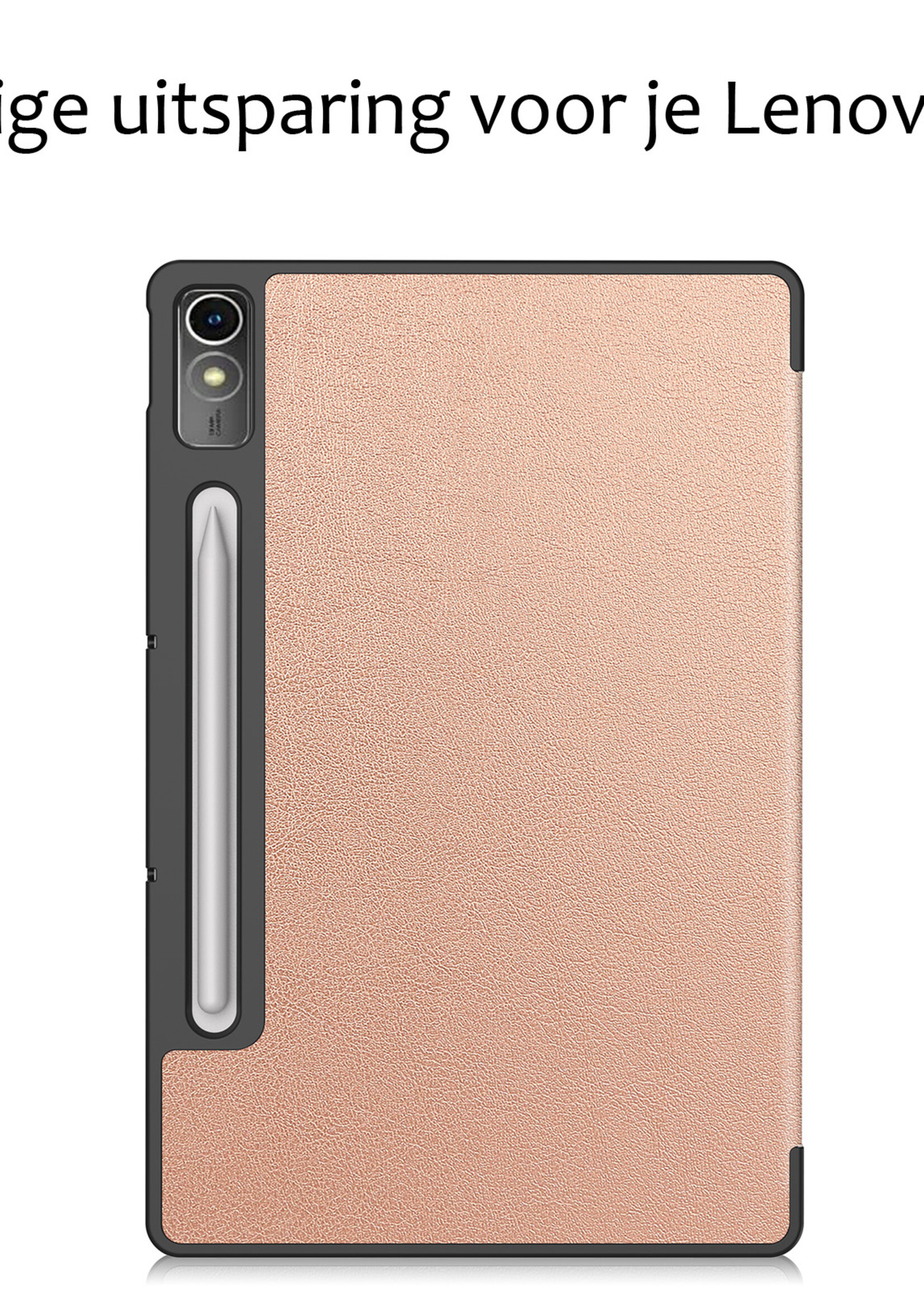 BTH Hoes Geschikt voor Lenovo Tab P12 Hoes Book Case Hoesje Trifold Cover Met Uitsparing Geschikt voor Lenovo Pen - Hoesje Geschikt voor Lenovo Tab P12 Hoesje Bookcase - Rosé goud