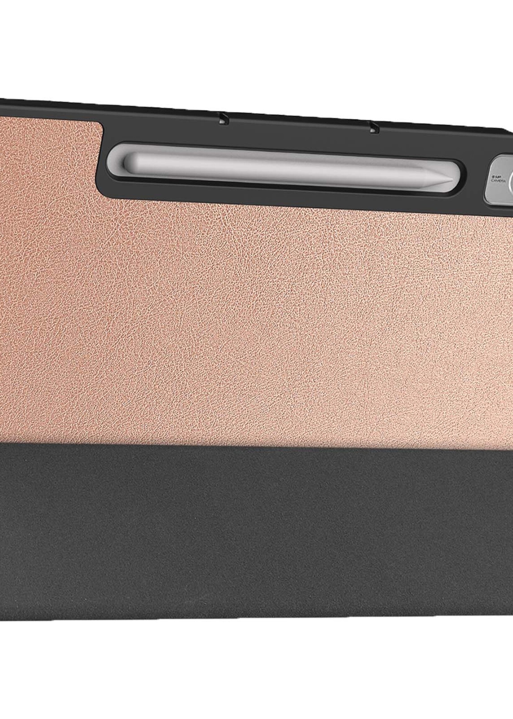 BTH Hoes Geschikt voor Lenovo Tab P12 Hoes Book Case Hoesje Trifold Cover Met Uitsparing Geschikt voor Lenovo Pen - Hoesje Geschikt voor Lenovo Tab P12 Hoesje Bookcase - Rosé goud