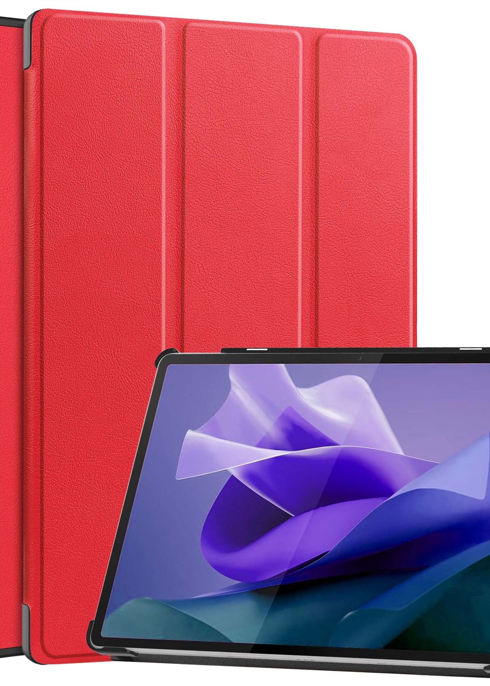BTH Hoes Geschikt voor Lenovo Tab P12 Hoes Book Case Hoesje Trifold Cover Met Uitsparing Geschikt voor Lenovo Pen - Hoesje Geschikt voor Lenovo Tab P12 Hoesje Bookcase - Rood
