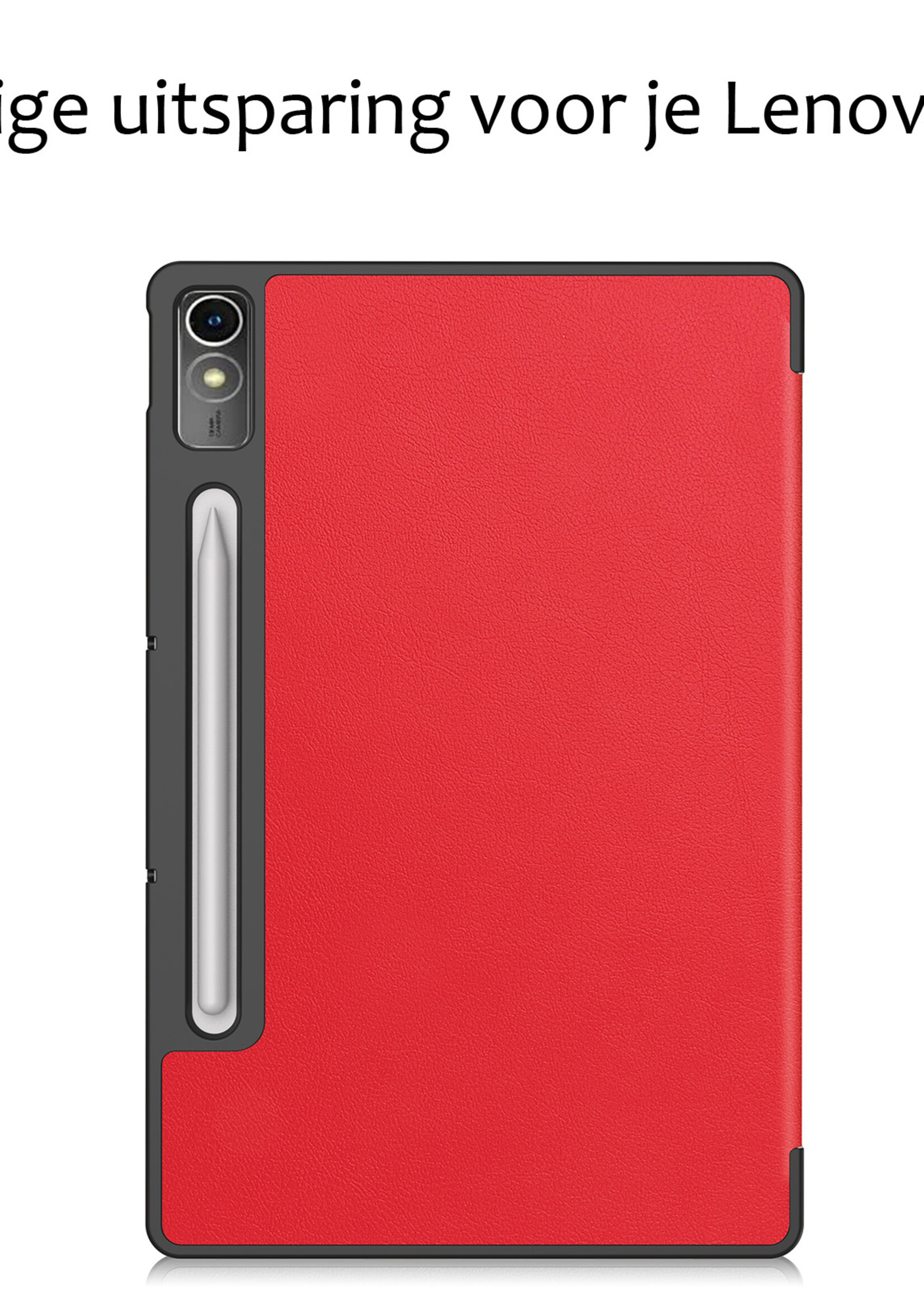 BTH Hoes Geschikt voor Lenovo Tab P12 Hoes Book Case Hoesje Trifold Cover Met Uitsparing Geschikt voor Lenovo Pen - Hoesje Geschikt voor Lenovo Tab P12 Hoesje Bookcase - Rood