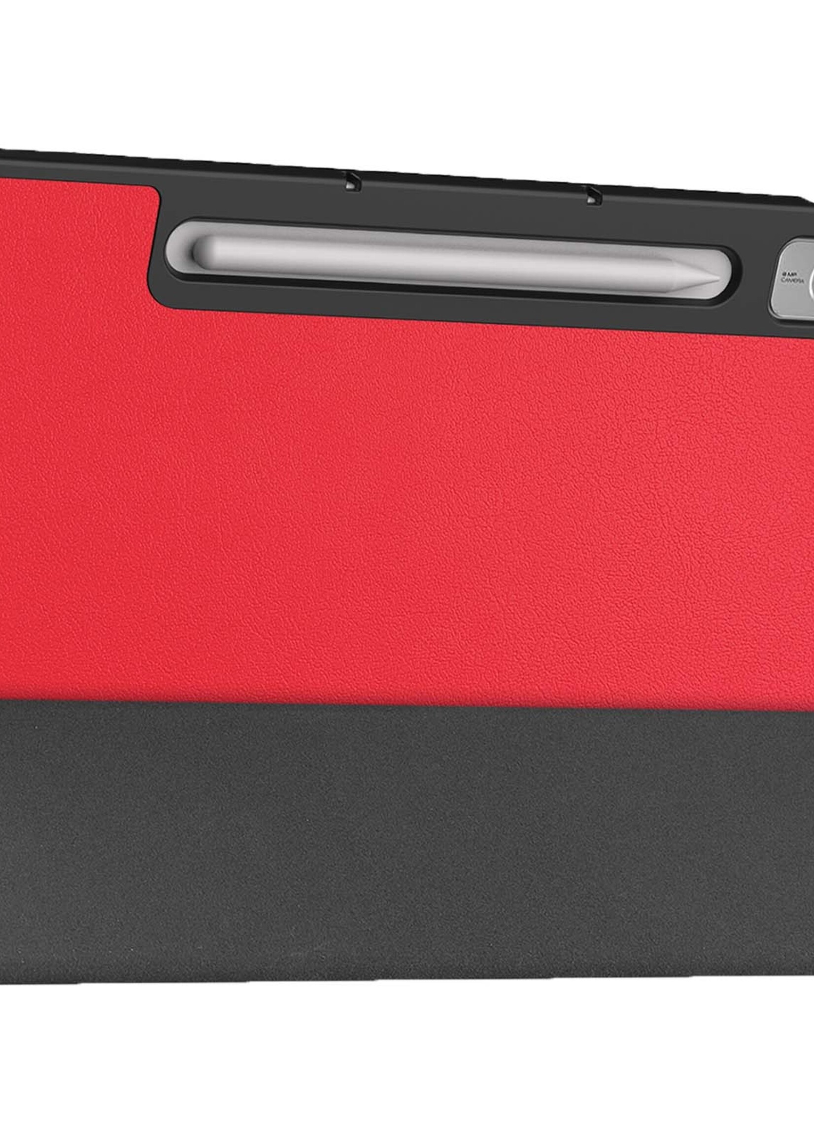 BTH Hoes Geschikt voor Lenovo Tab P12 Hoes Book Case Hoesje Trifold Cover Met Uitsparing Geschikt voor Lenovo Pen - Hoesje Geschikt voor Lenovo Tab P12 Hoesje Bookcase - Rood