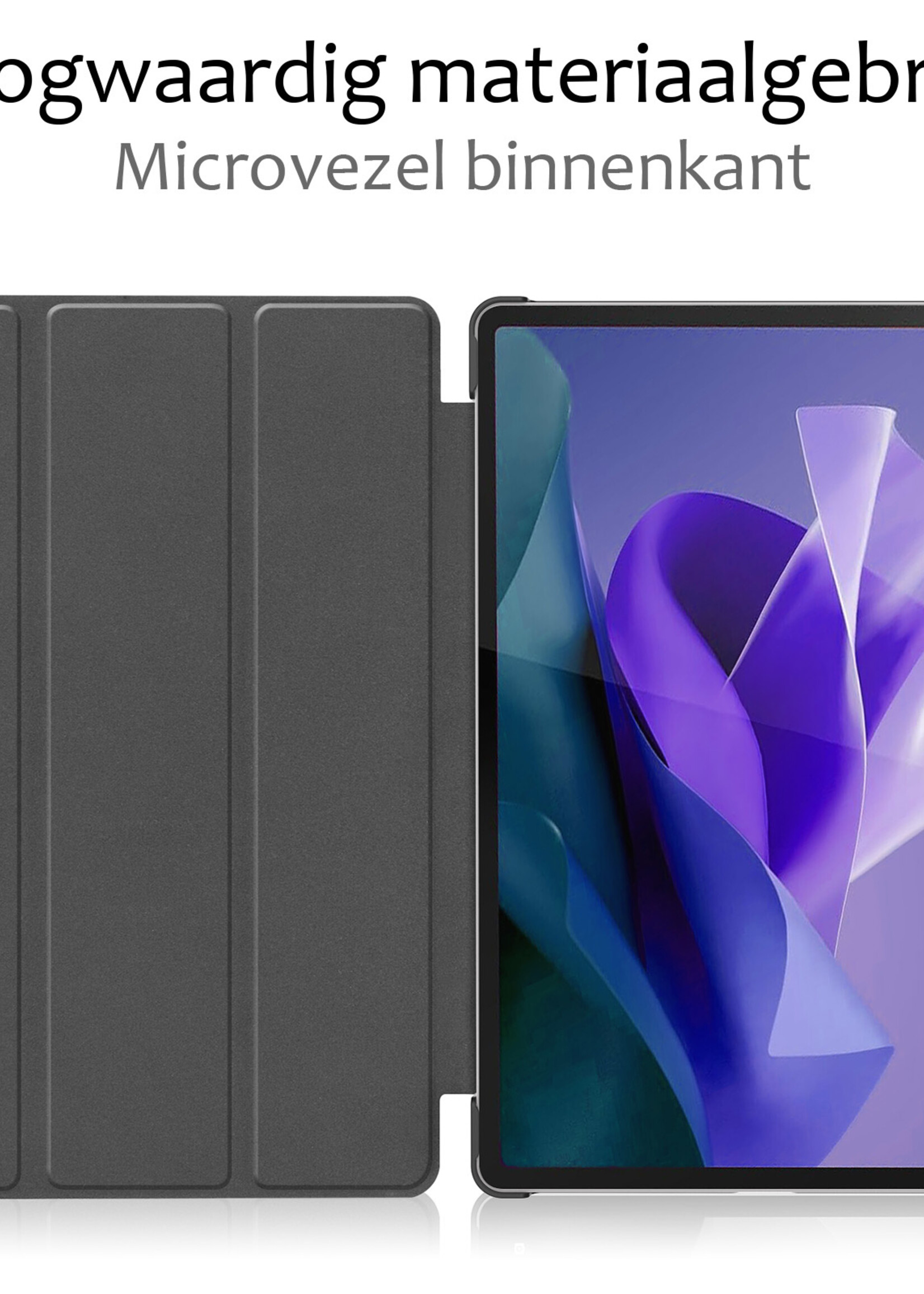 BTH Hoes Geschikt voor Lenovo Tab P12 Hoes Book Case Hoesje Trifold Cover Met Uitsparing Geschikt voor Lenovo Pen - Hoesje Geschikt voor Lenovo Tab P12 Hoesje Bookcase - Zwart